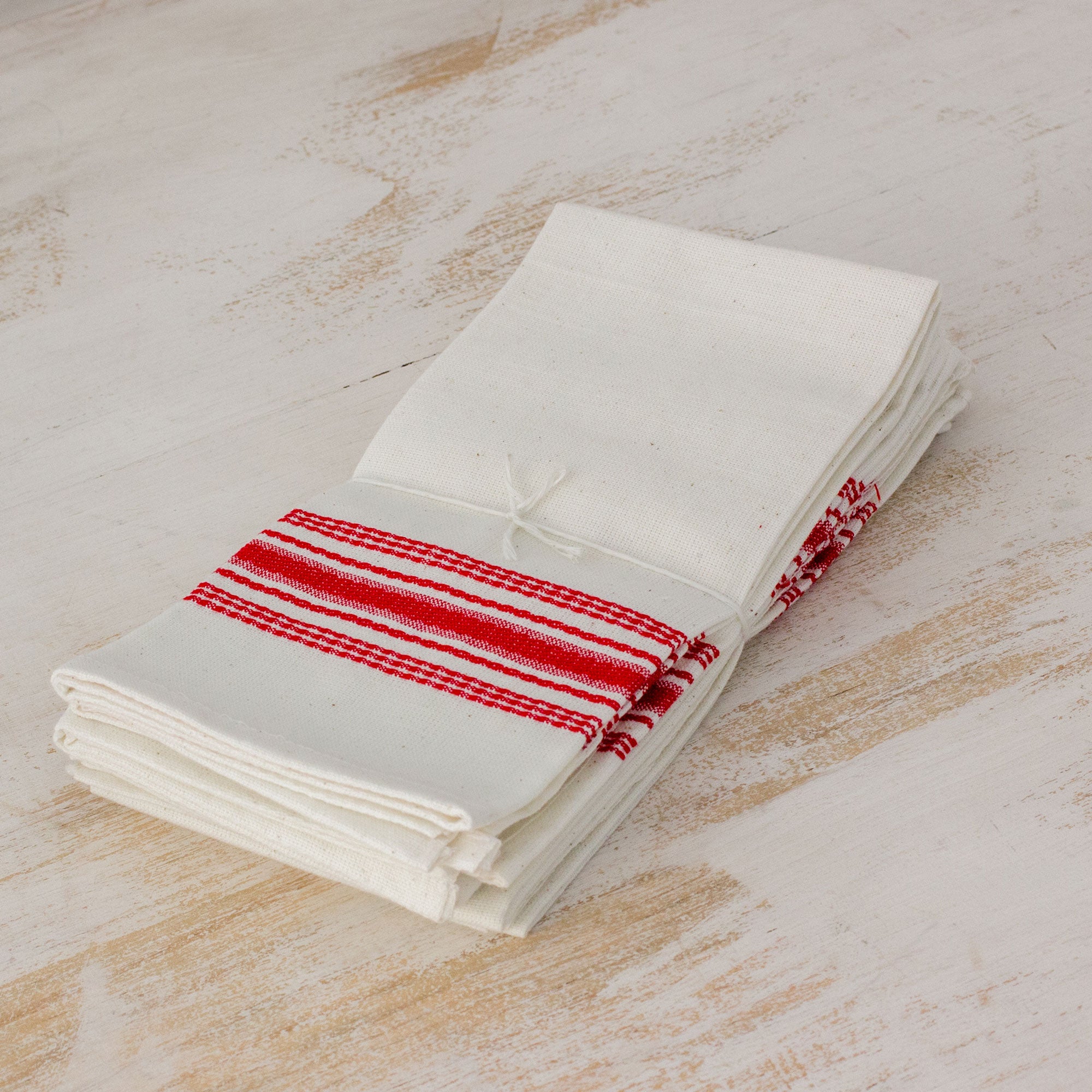 Premium Peaceful Lines Red & White Striped Cotton Napkins - Set of 6