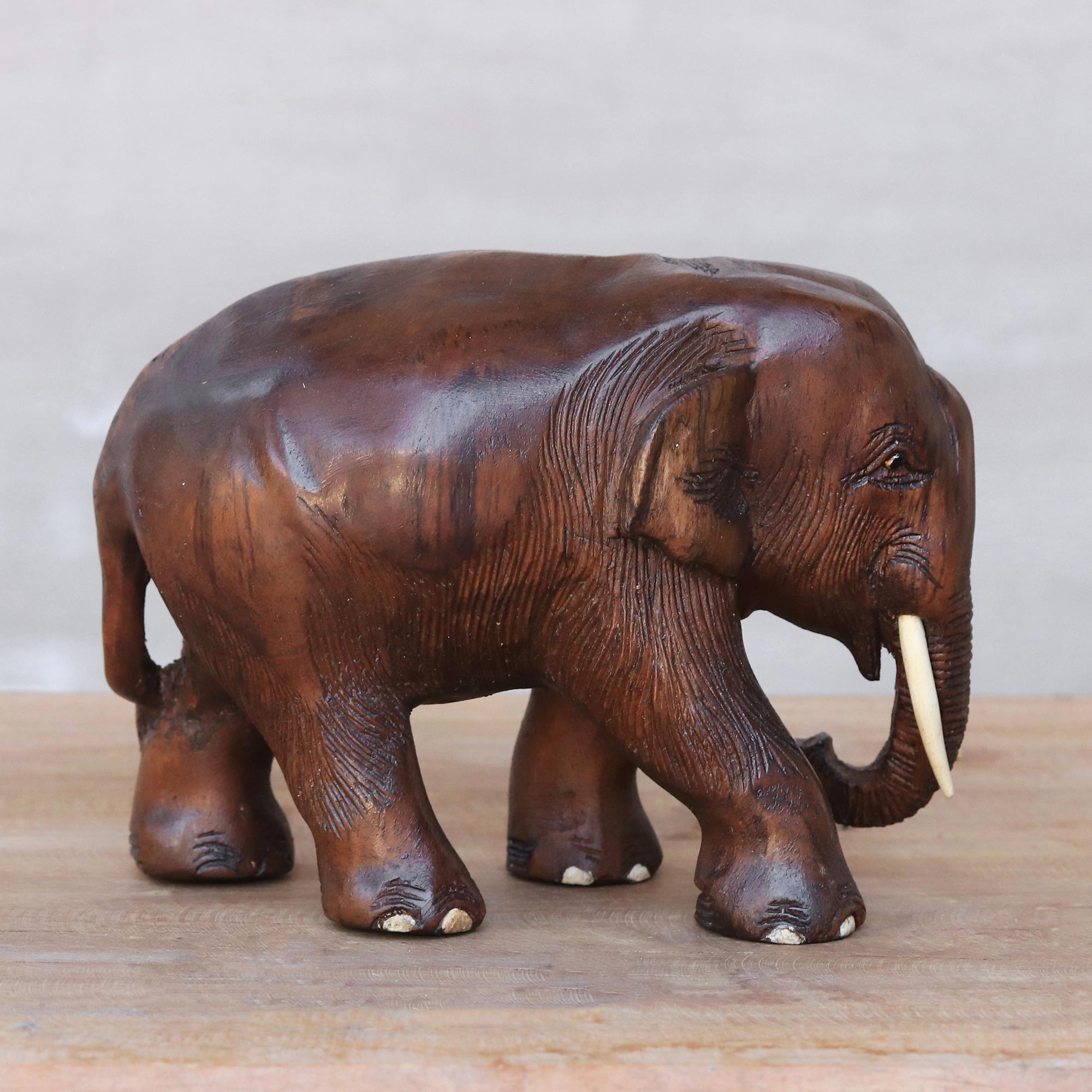 Premium Teak Wood Elephant Sculpture - Handcrafted in Thailand