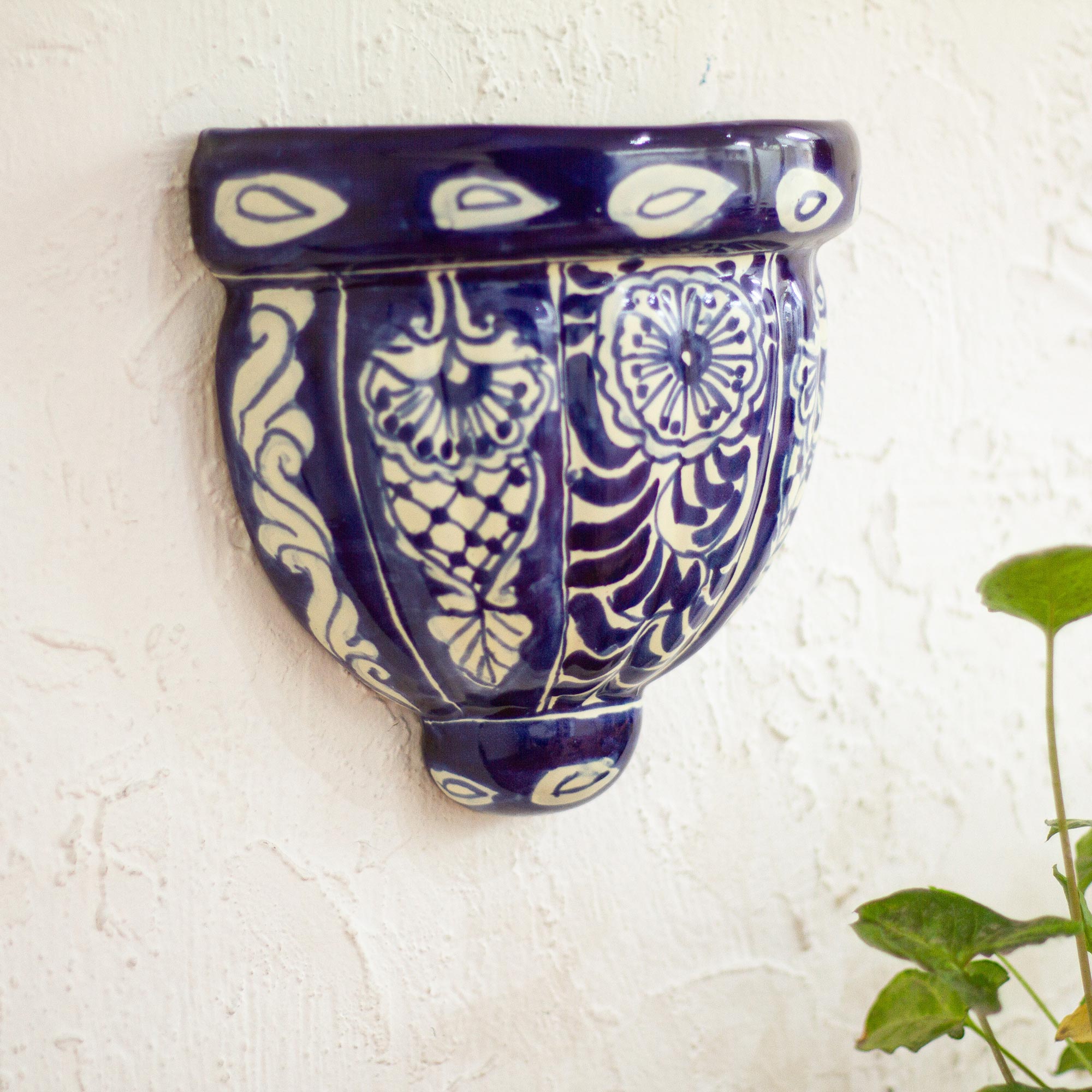 Premium Guanajuato Blues Cobalt Blue Ceramic Wall Planter - Handcrafted Talavera Art