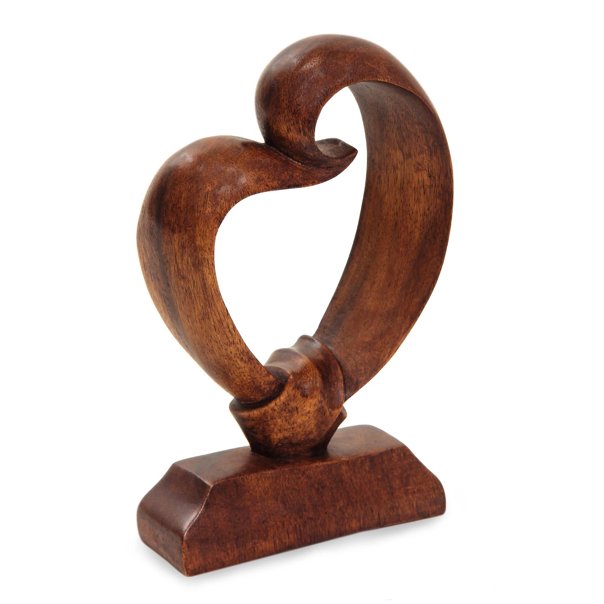 Premium Heart Bond Suar Wood Sculpture - Handcrafted Art Piece