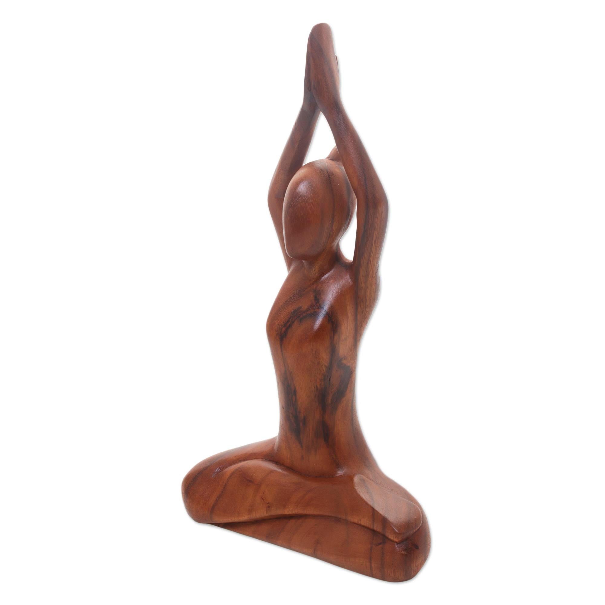 Premium Suar Wood Yoga Sculpture - Hand Carved Utkatasana Pose