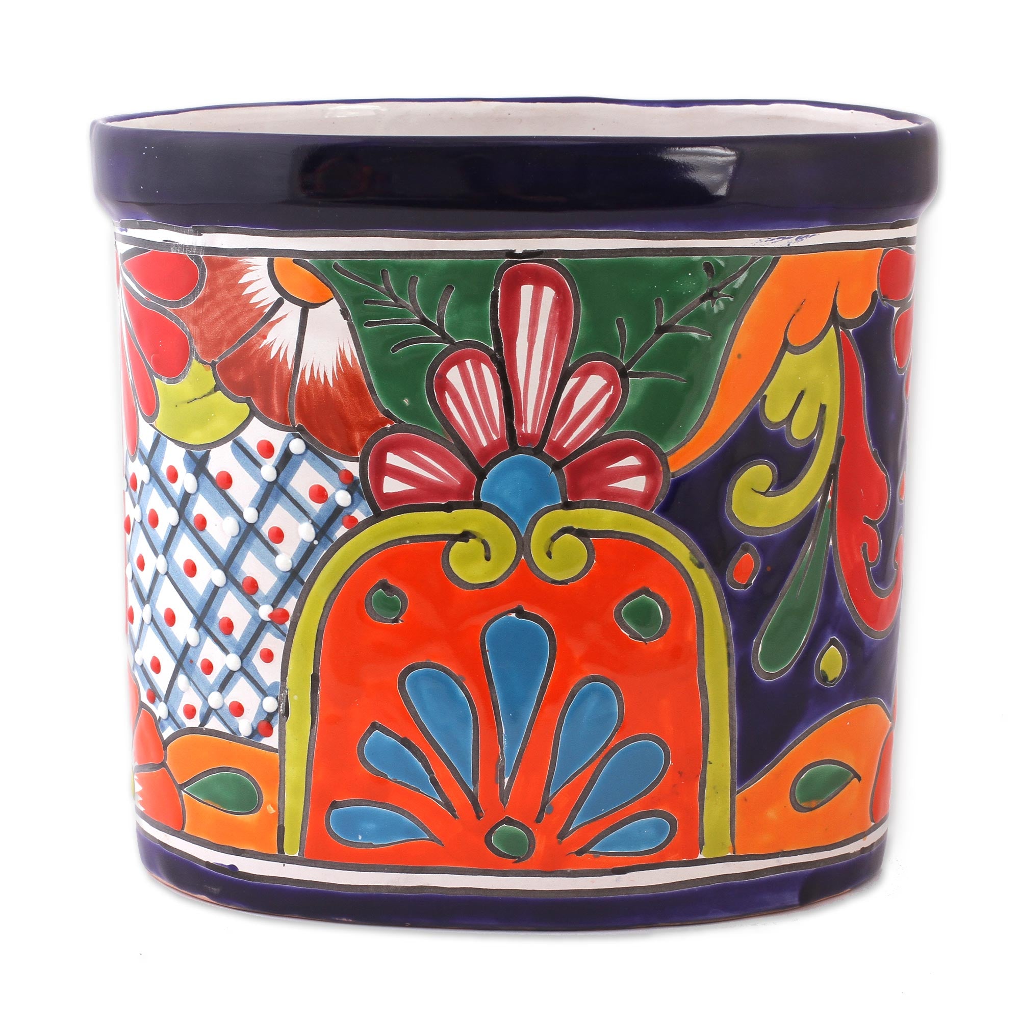Premium Talavera Floral Ceramic Waste Bin - Handcrafted in Mexico