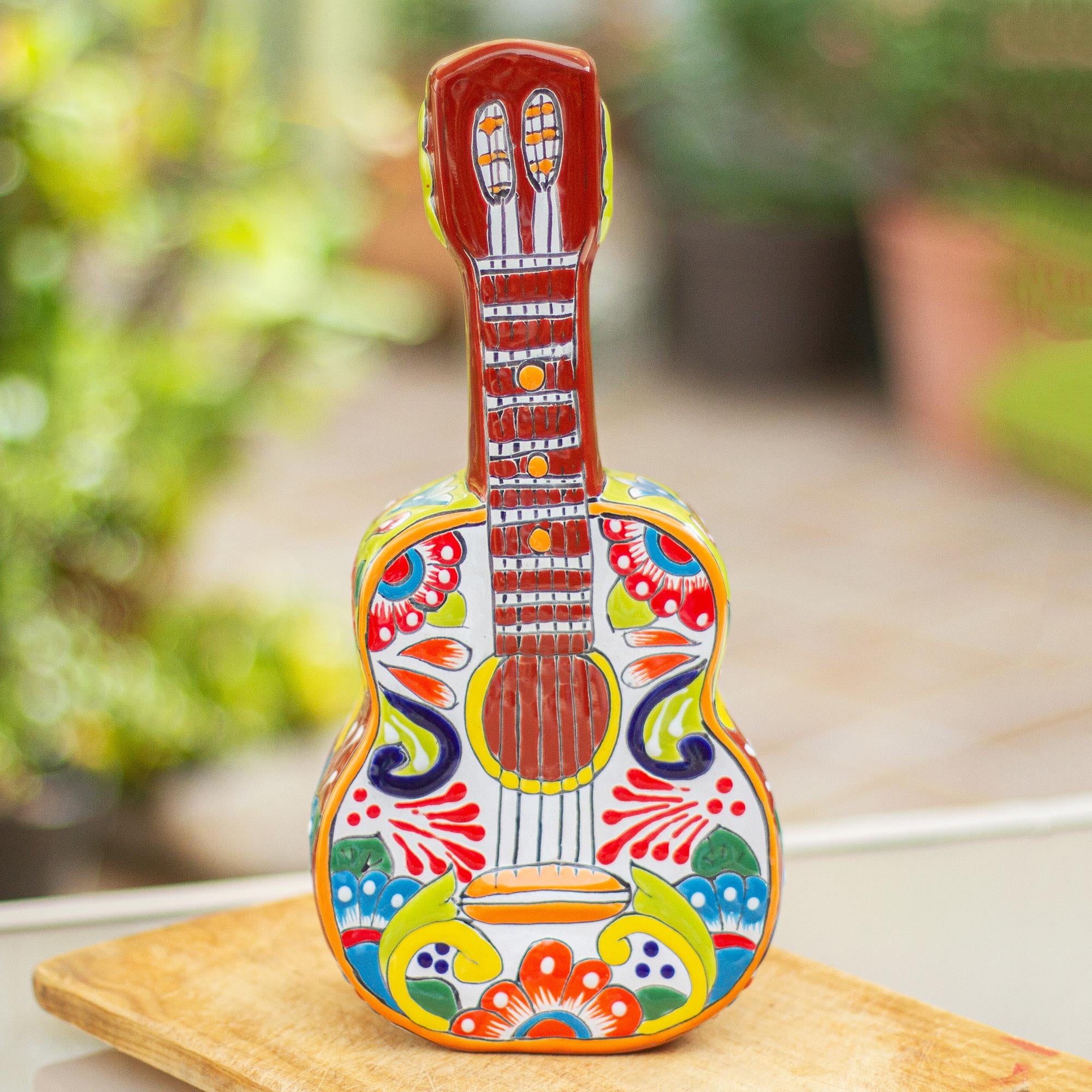 Premium Talavera-Style Ceramic Guitar Wall Art from Mexico