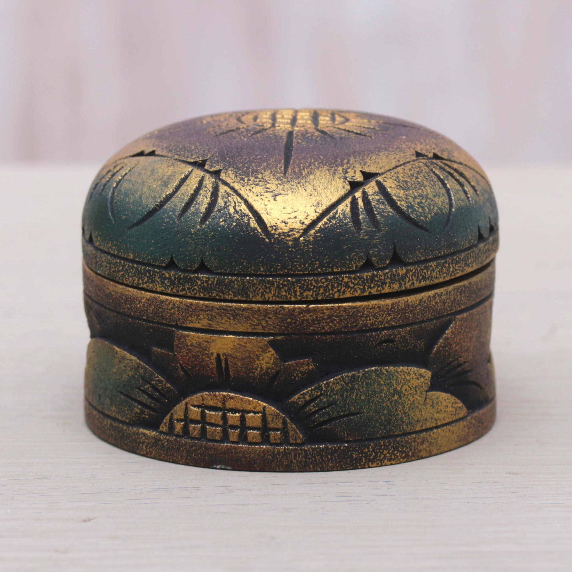 Premium Bougainvillea Blossom Mahogany Wood Jewelry Box with Metallic Gold Finish