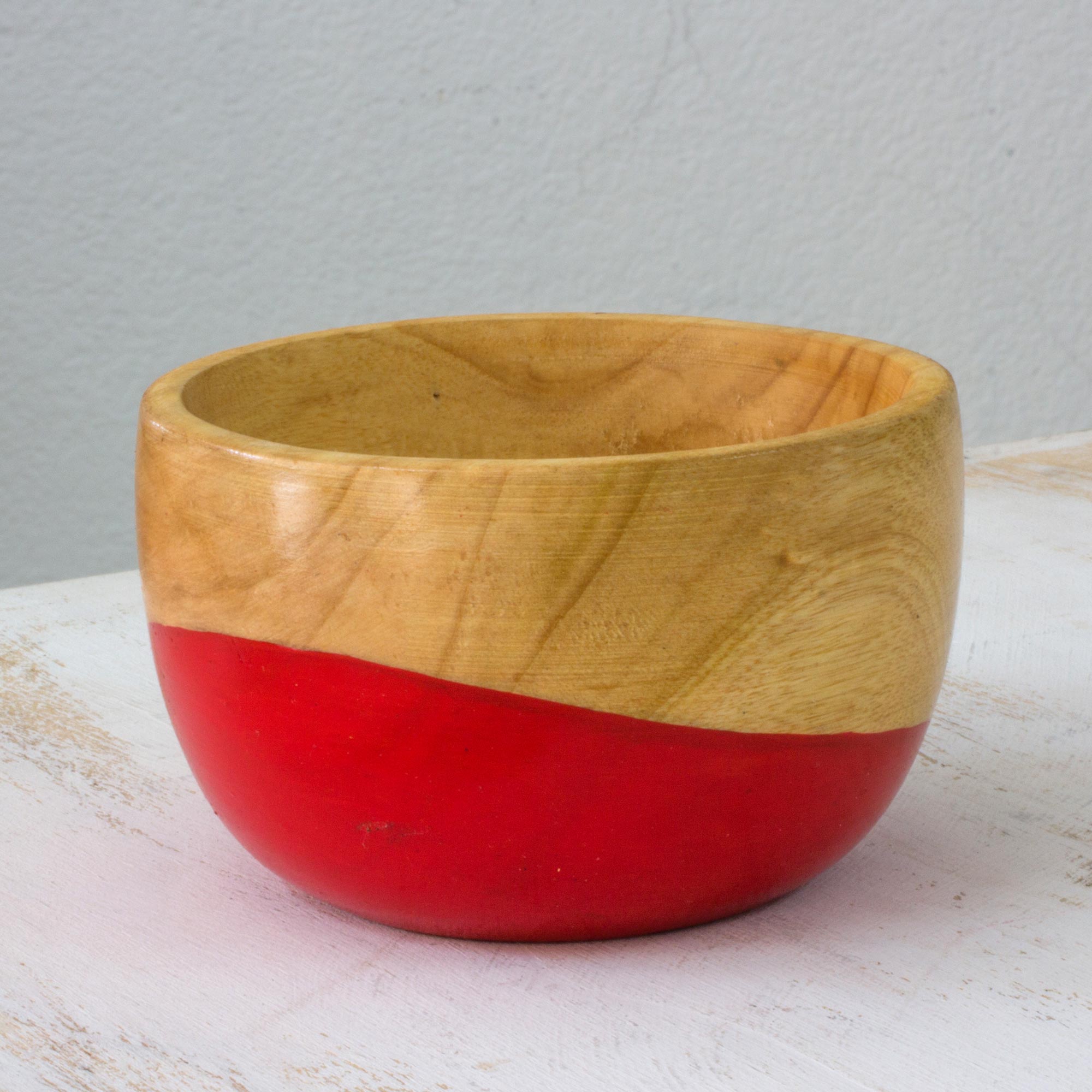 Premium Handcrafted Spicy Red Dip Wooden Bowl - Small