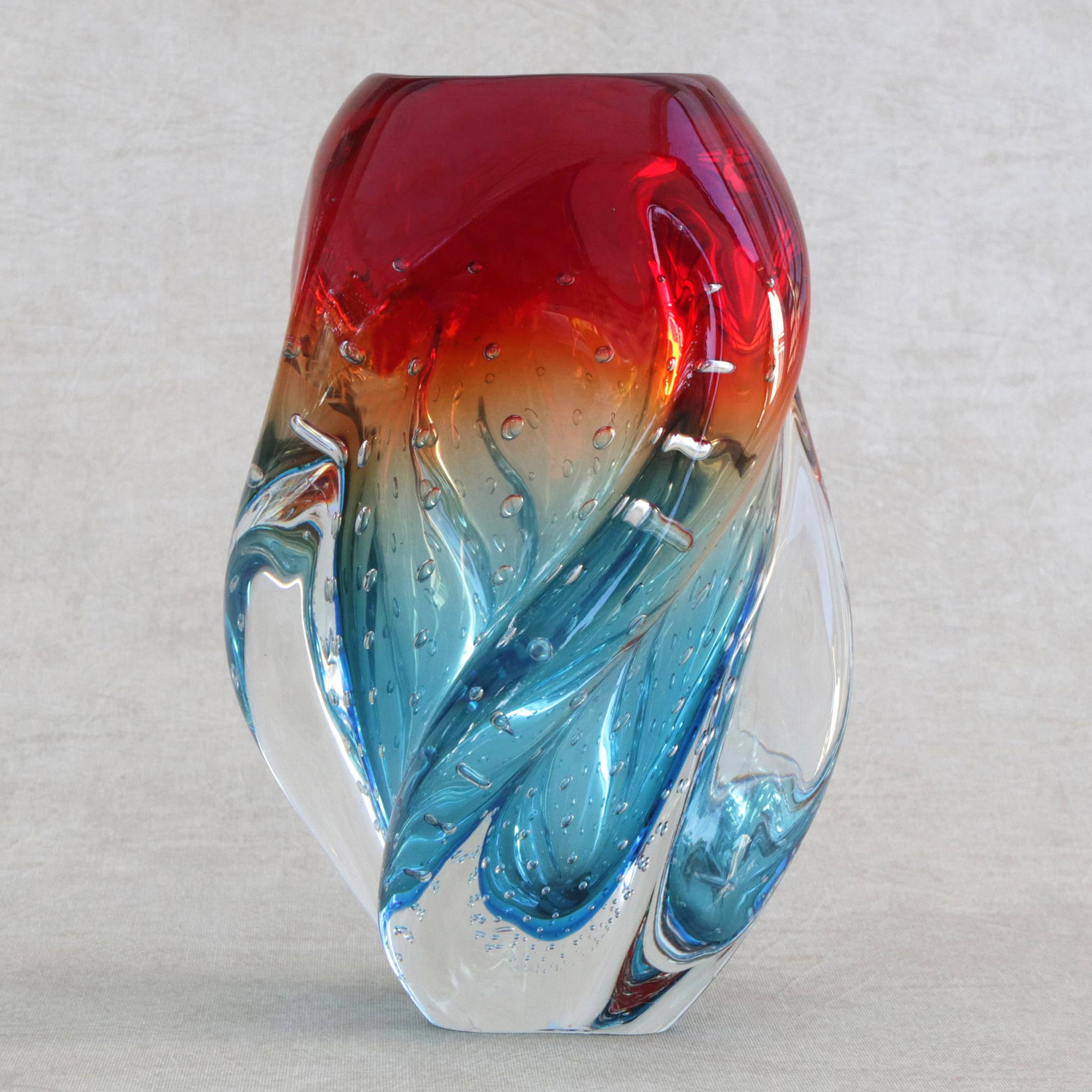 Premium Handblown Art Glass Vase - Blue and Red Twist from Brazil