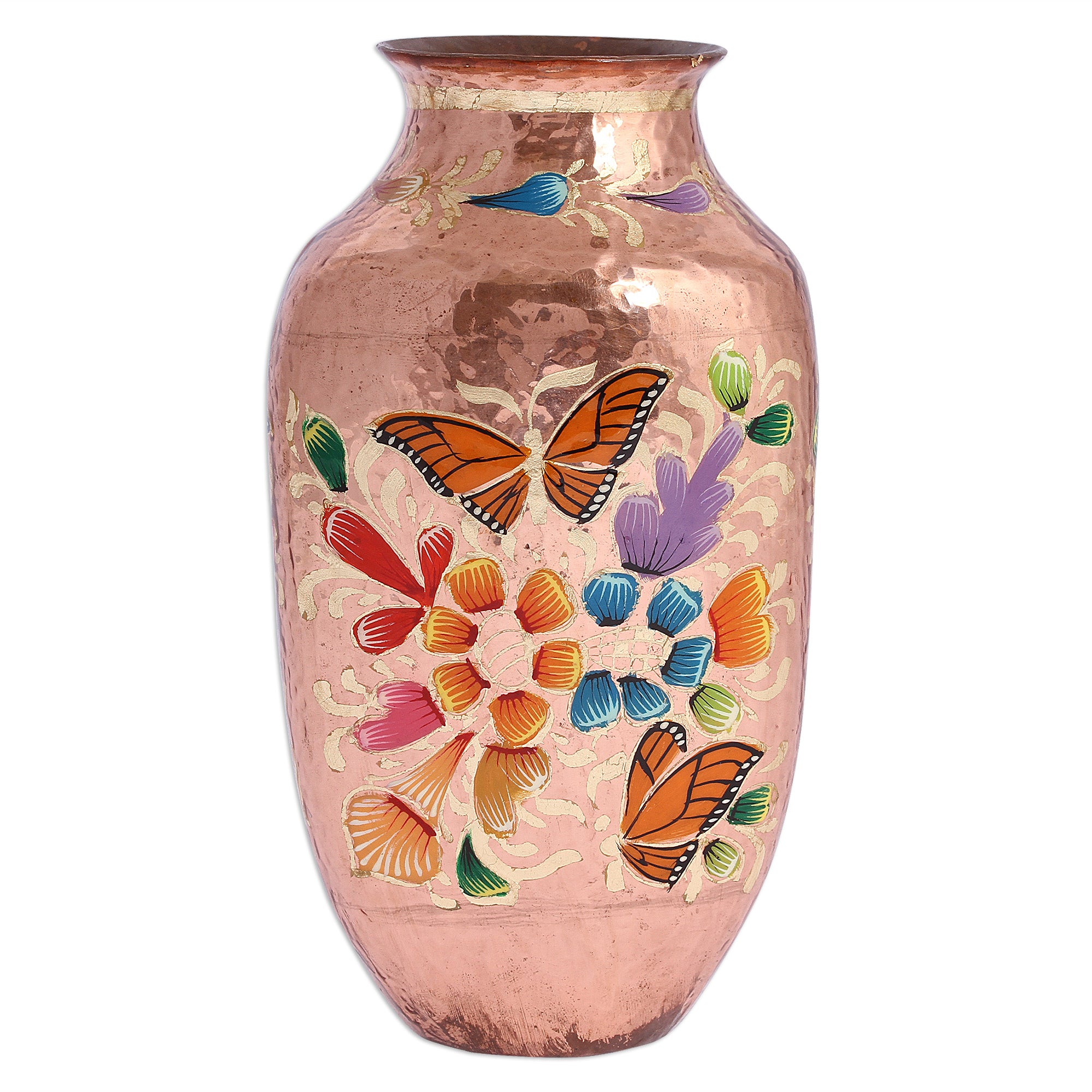Premium Handcrafted Copper & Gold Leaf Butterfly Vase - Mexican Artisan Masterpiece