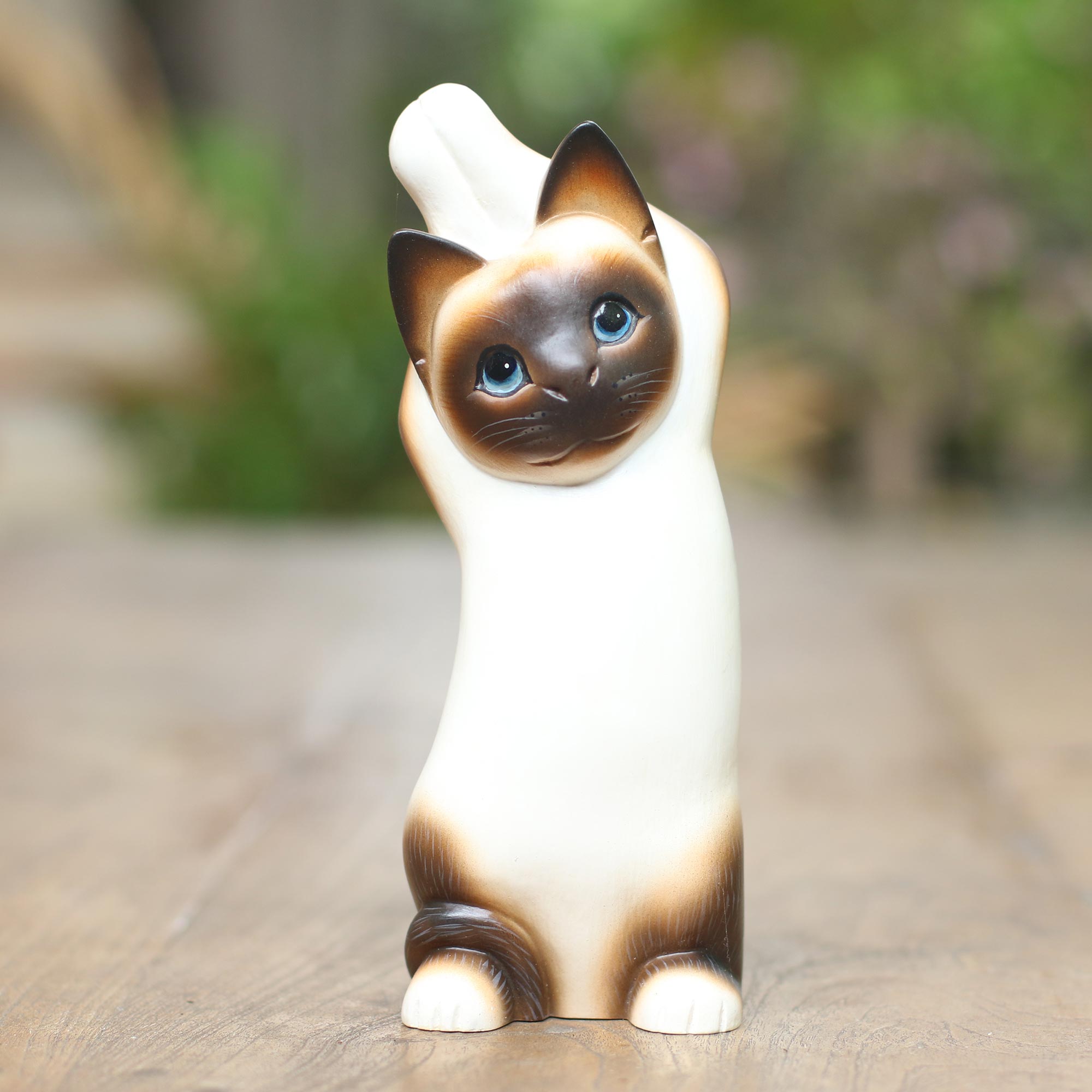 Premium Siamese Cat Yoga Statue - Handcrafted Wooden Art