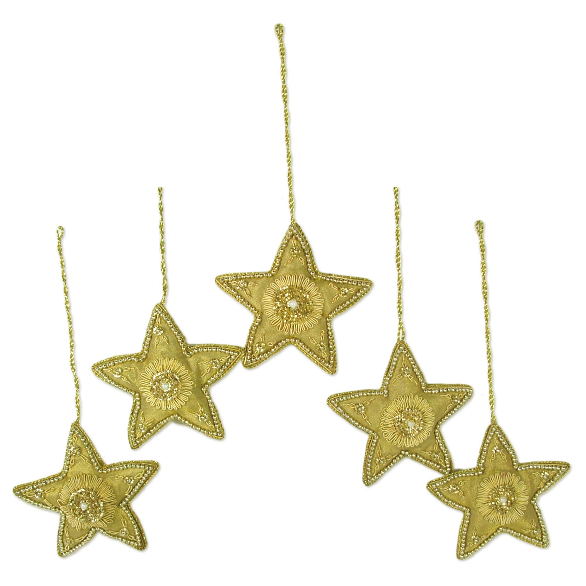 Premium Handcrafted Golden Stars Ornament Set - Set of 5