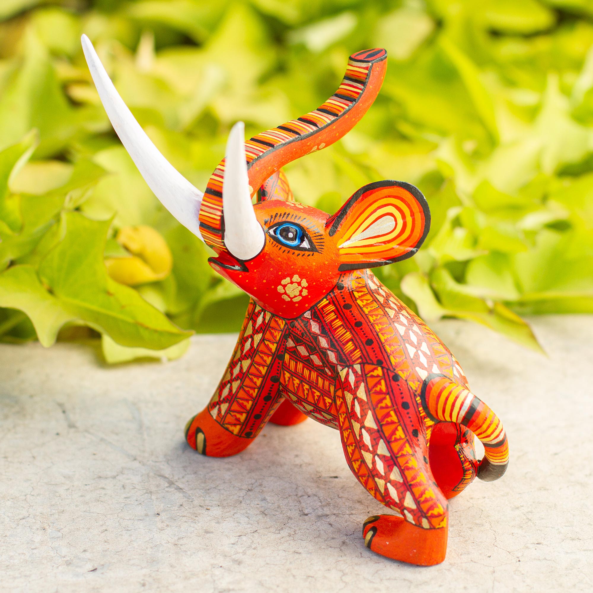 Premium Hand-Carved Orange Elephant Figurine – Mexican Artisan Craft
