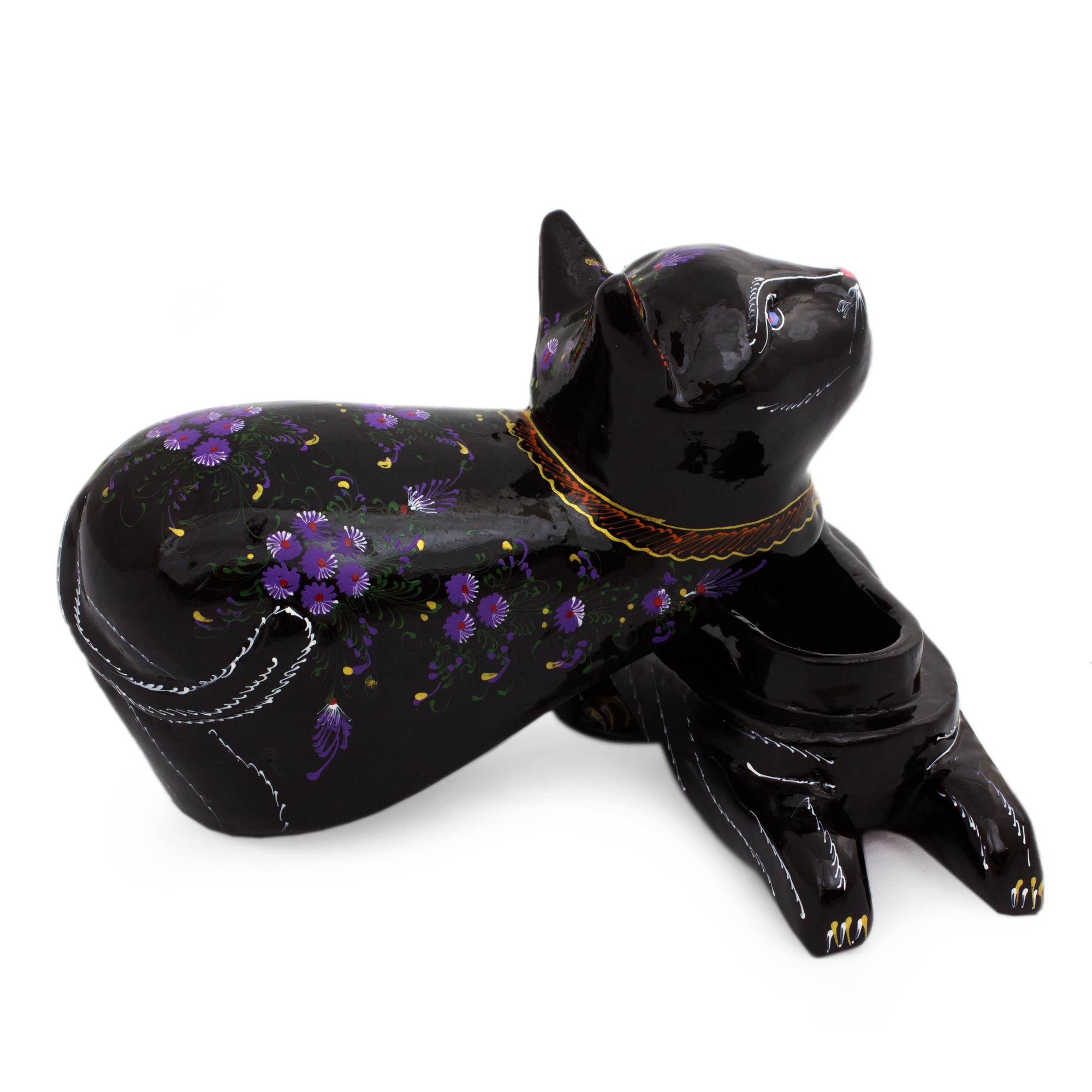 Premium Blue-Eyed Kitty Cat Handcrafted Lacquerware - Mango Wood Art Piece