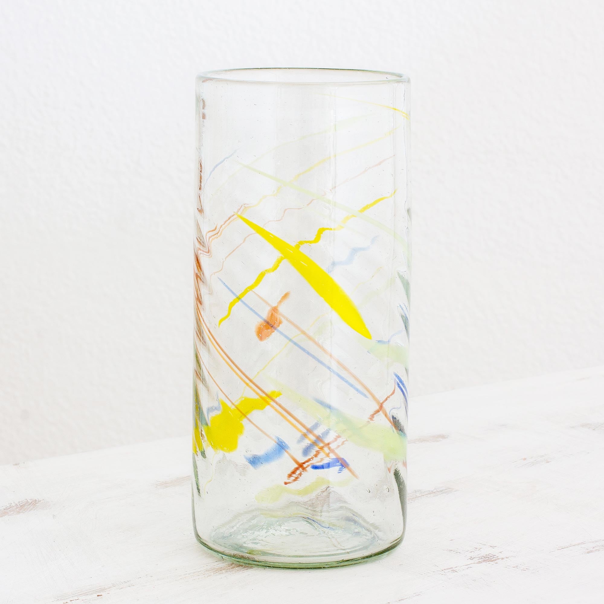 Premium Handcrafted Recycled Glass Vase with Vibrant Colorful Lines