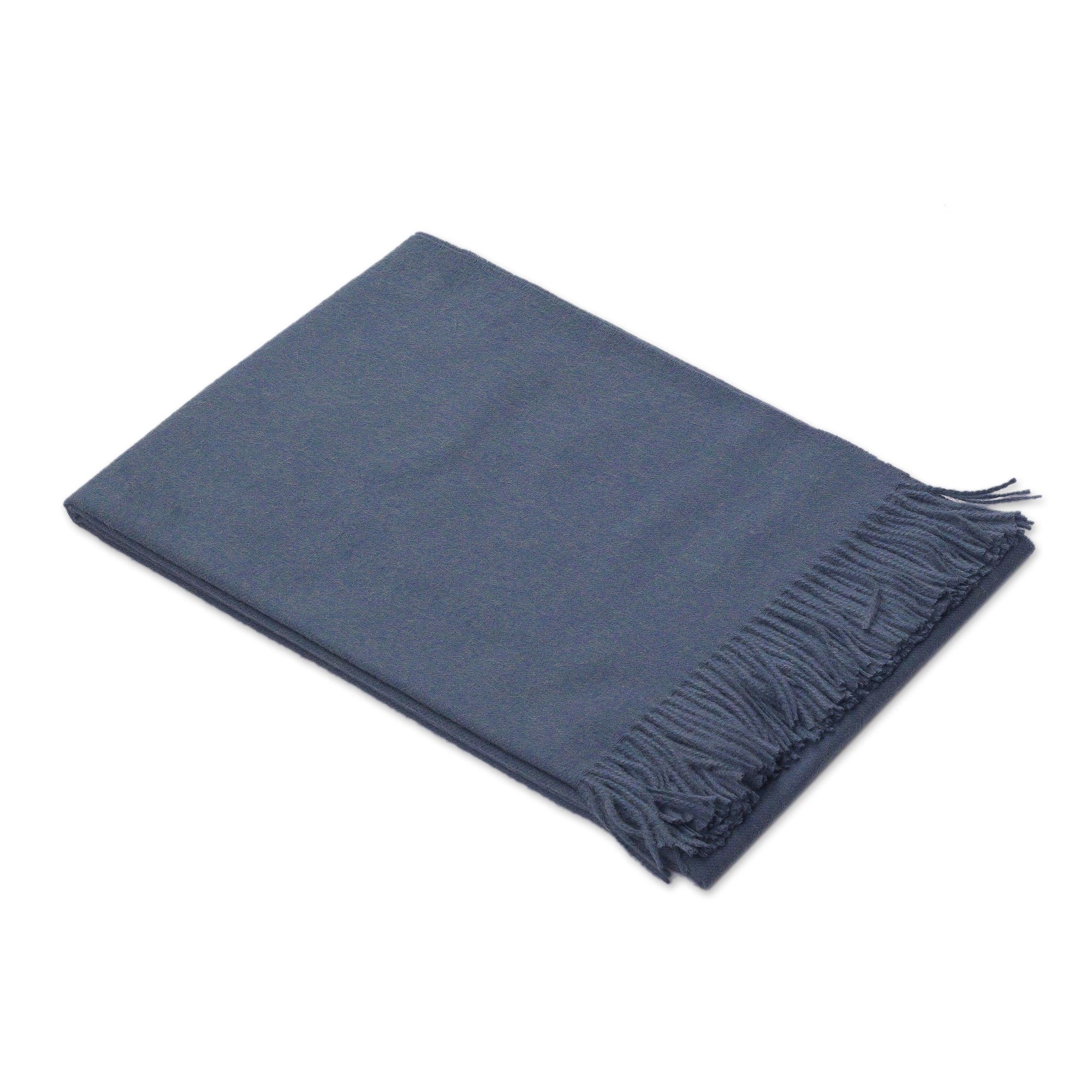 Premium Steel Blue Baby Alpaca Throw Blanket - Ultimate Comfort from Peru
