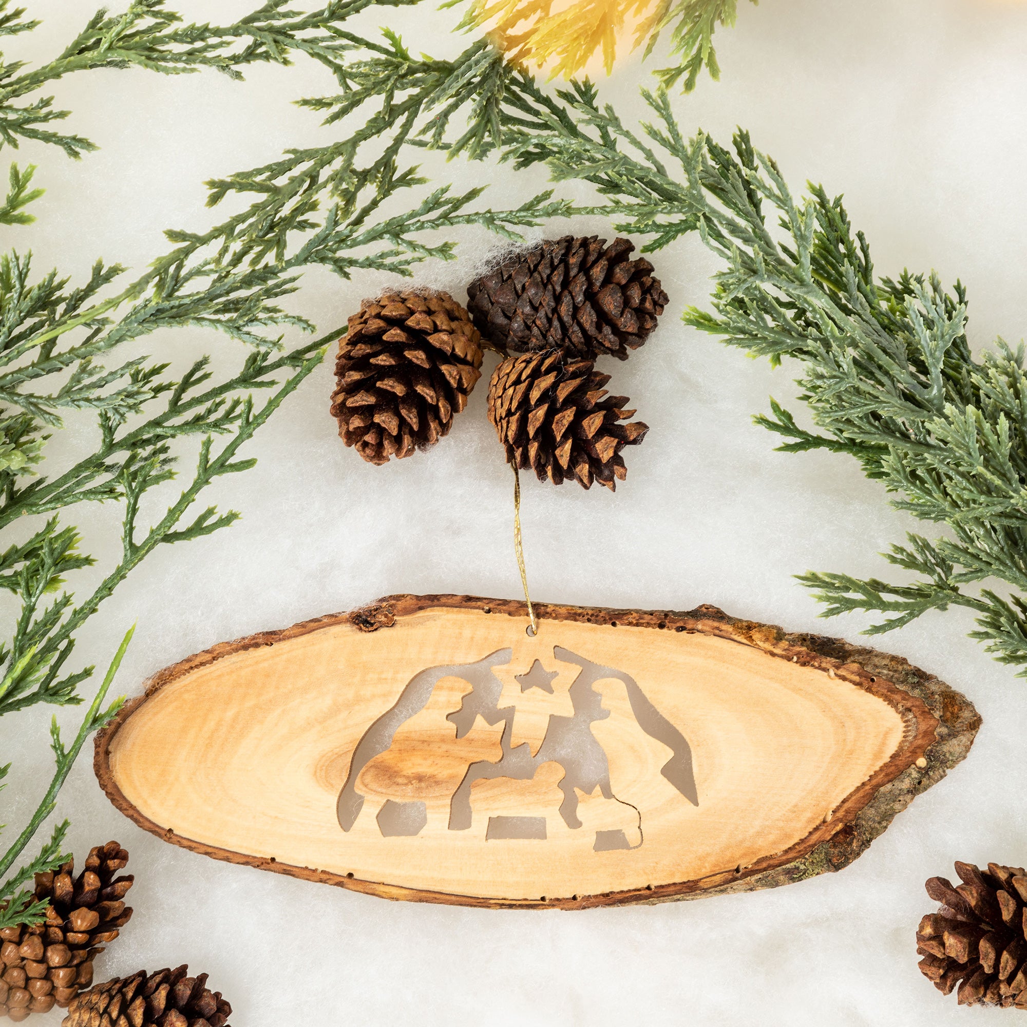 Premium Olive Wood Nativity Ornament - Handcrafted Christmas Decoration