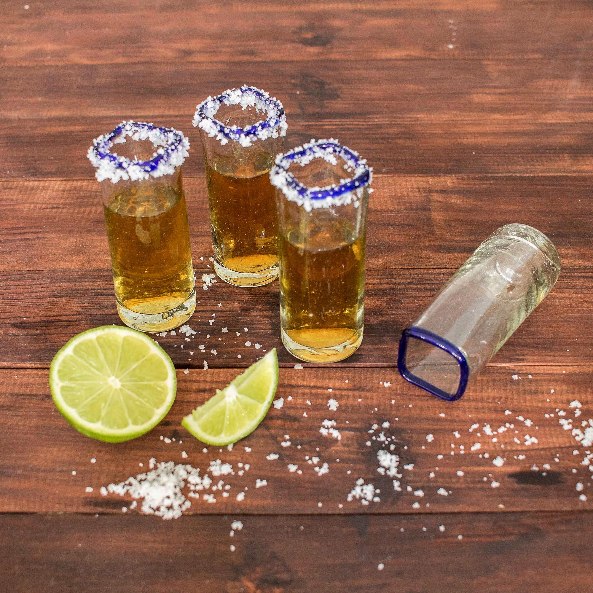 Premium Handcrafted Recycled Glass Tequila Glasses - Lakeside Square-Rimmed Set of 4