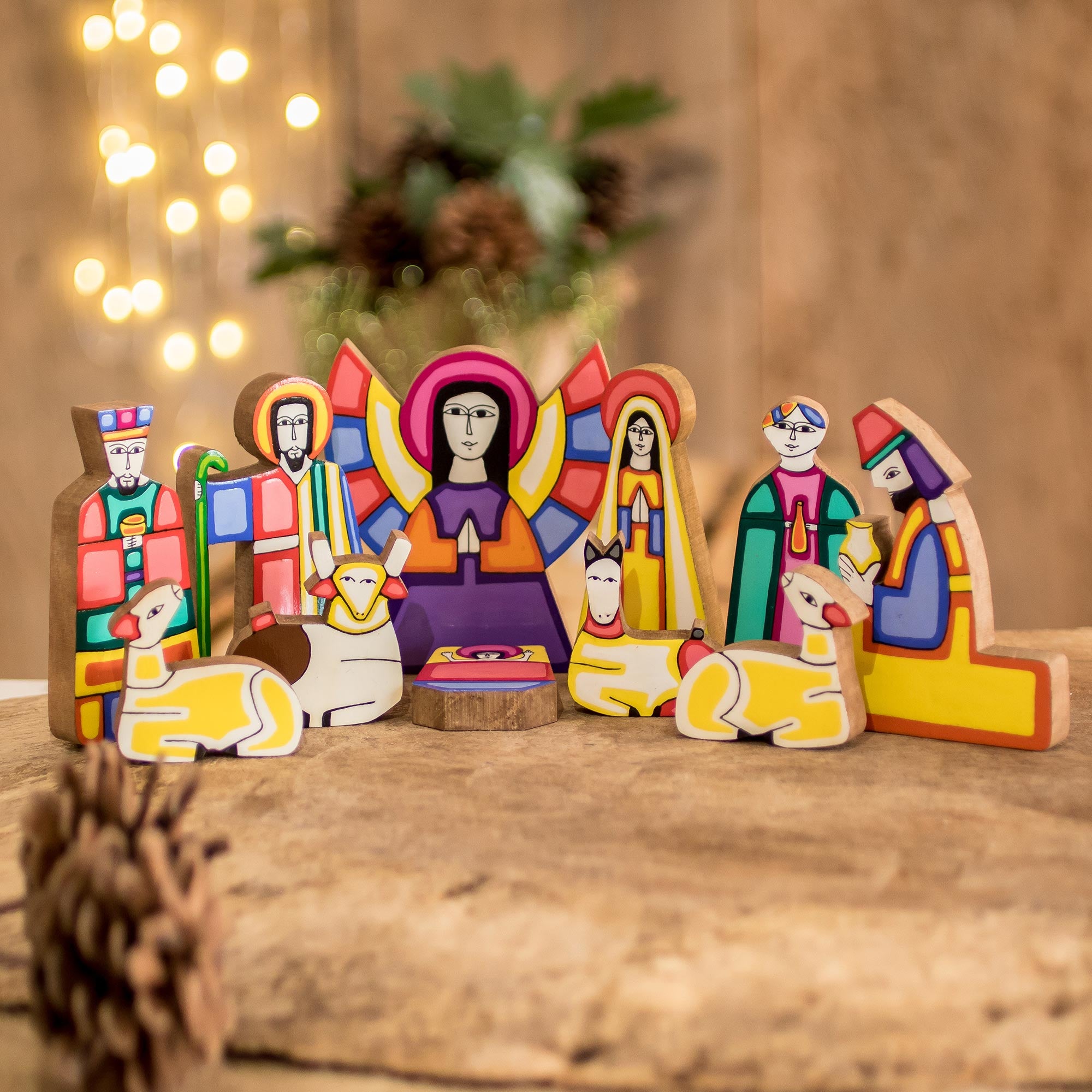 Premium Handcrafted Wooden Nativity Scene Set - Christmas Religious Art (11 Pieces)