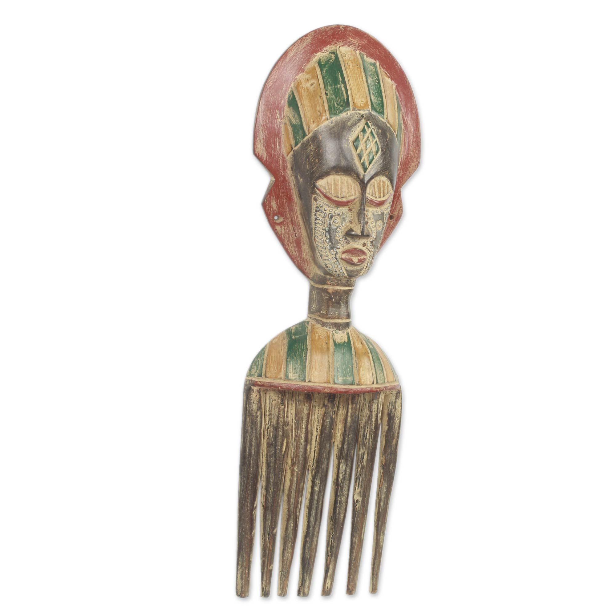 Premium Akan Comb African Wall Mask - Handcrafted Artisan Decor