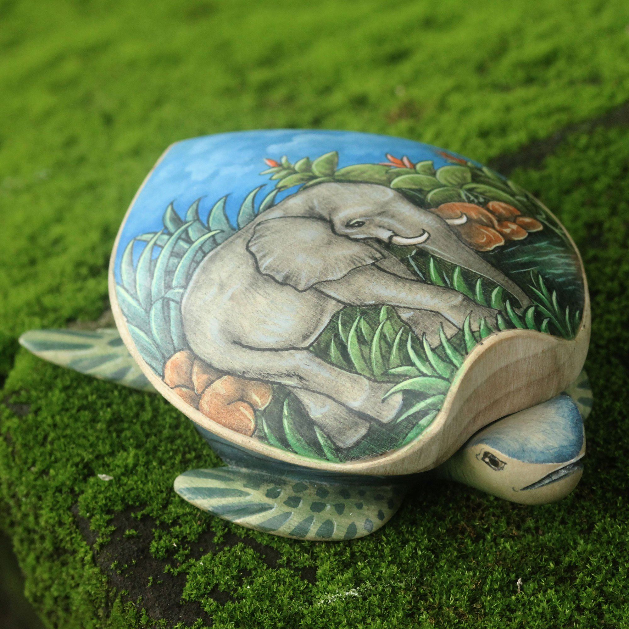 Premium Handpainted Crocodile Wood Turtle Jewelry Box - Unique Artisan Craft