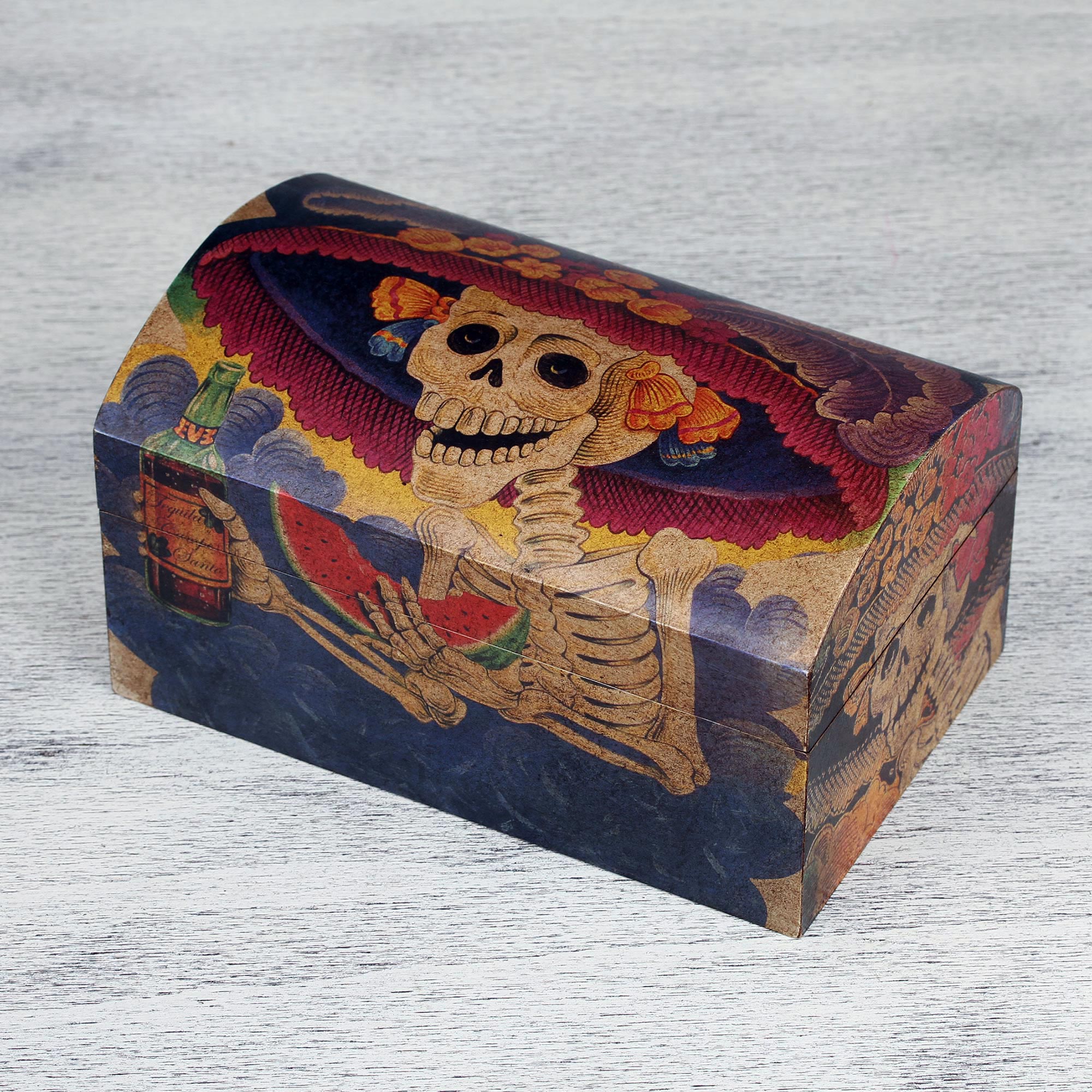 Premium Catrina My Love Pinewood Decoupage Chest - Ultimate Mexican Artistry