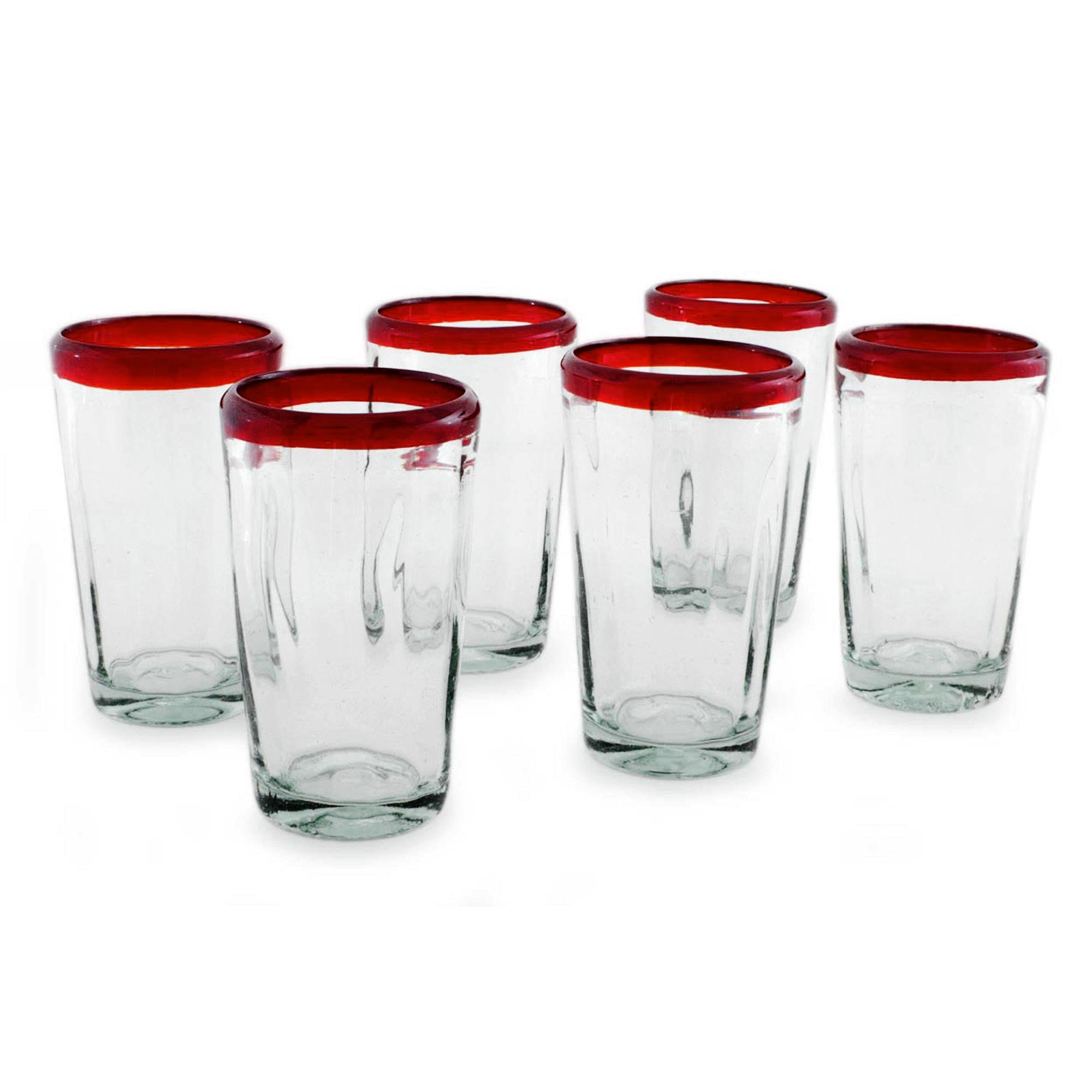 Premium Ruby Groove Collection - Set of 6 Handblown Mexican Recycled Glasses