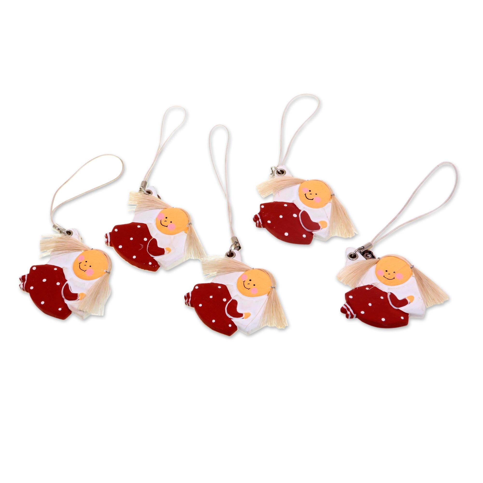 Premium Set of 5 Handcrafted Red Angel Ornaments - Fair Trade & Eco-Friendly