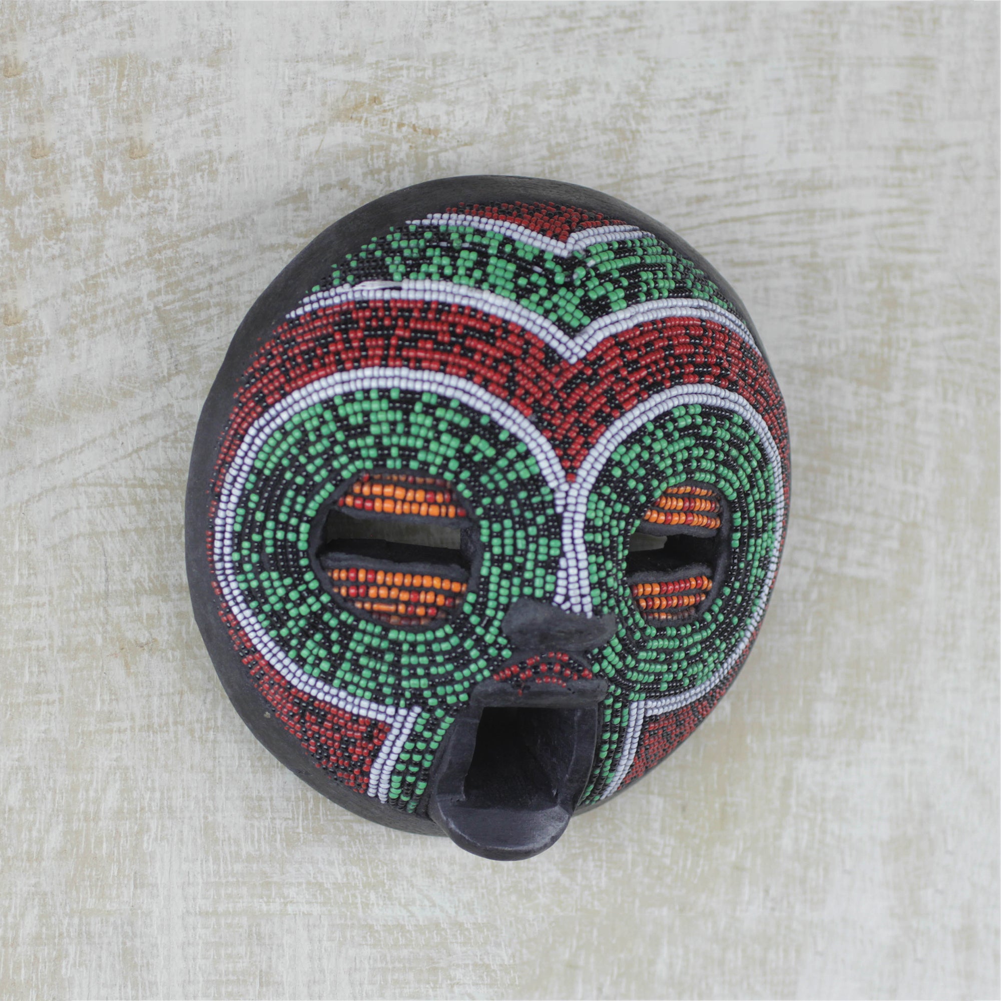 Premium African Wood Wall Mask with Recycled Glass Beads - Handcrafted in Ghana