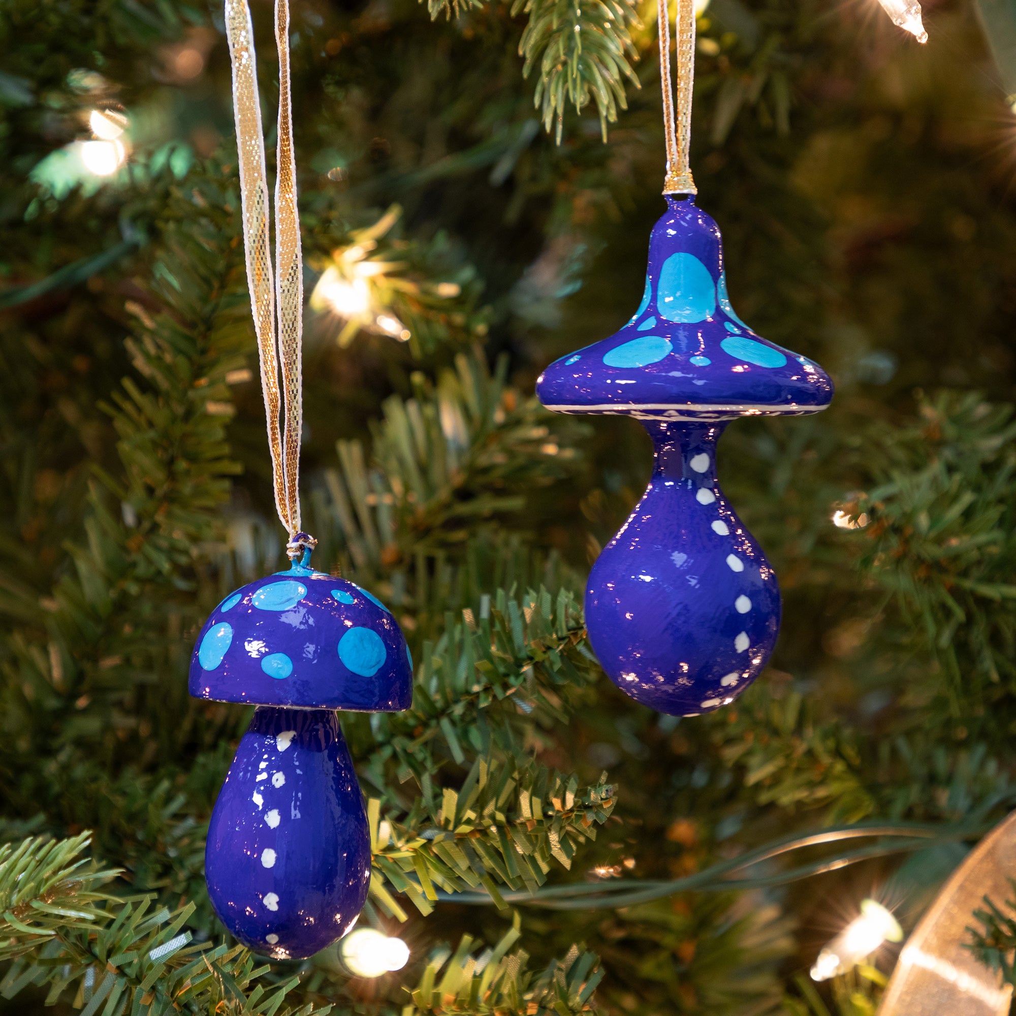 Premium Hand-Painted Mushroom Ornaments - Whimsical Christmas Set of 2