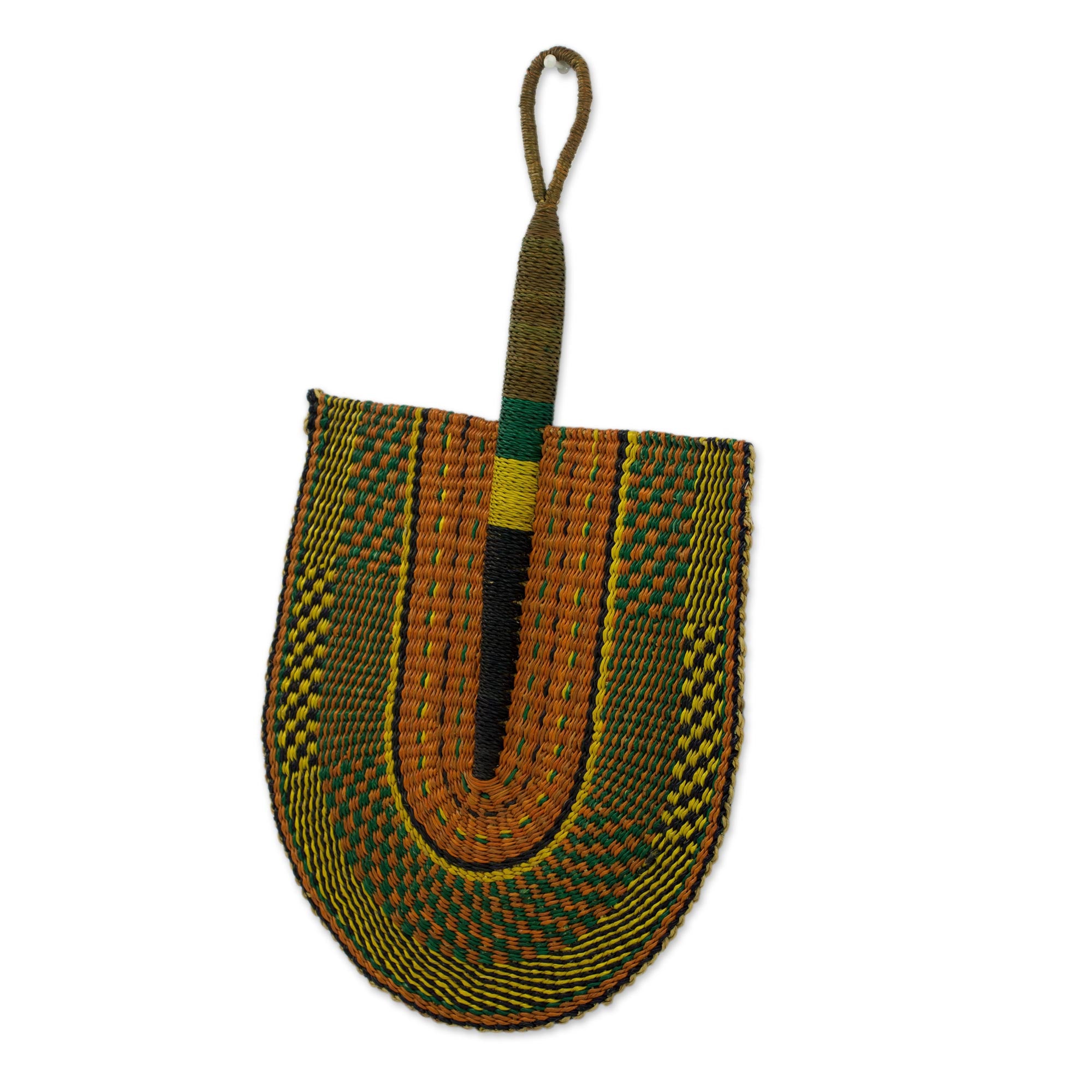 Premium Handwoven Multicolored Raffia Fan – Authentic African Artistry from Ghana