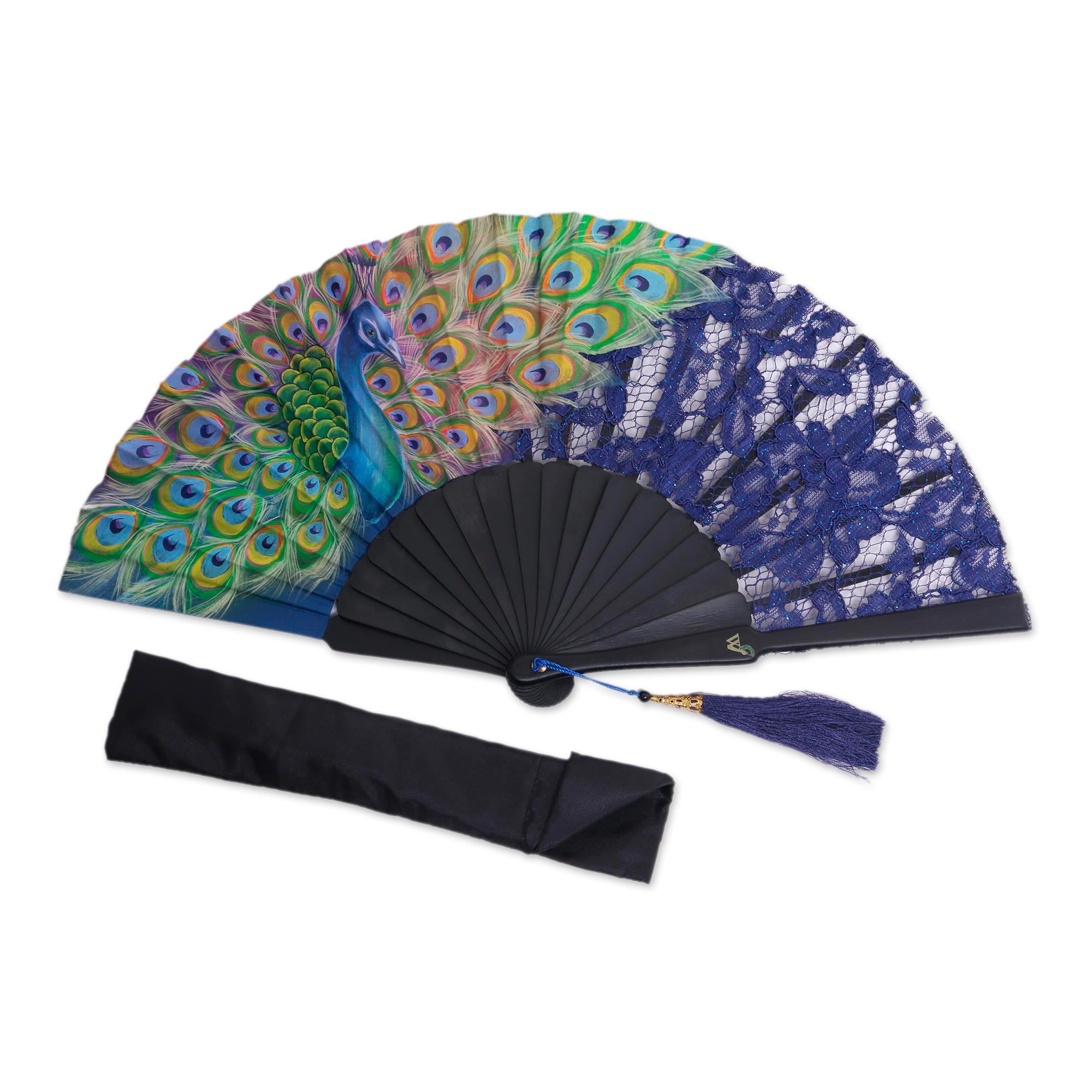 Premium Peacock Elegance: Mahogany & Silk Hand Fan
