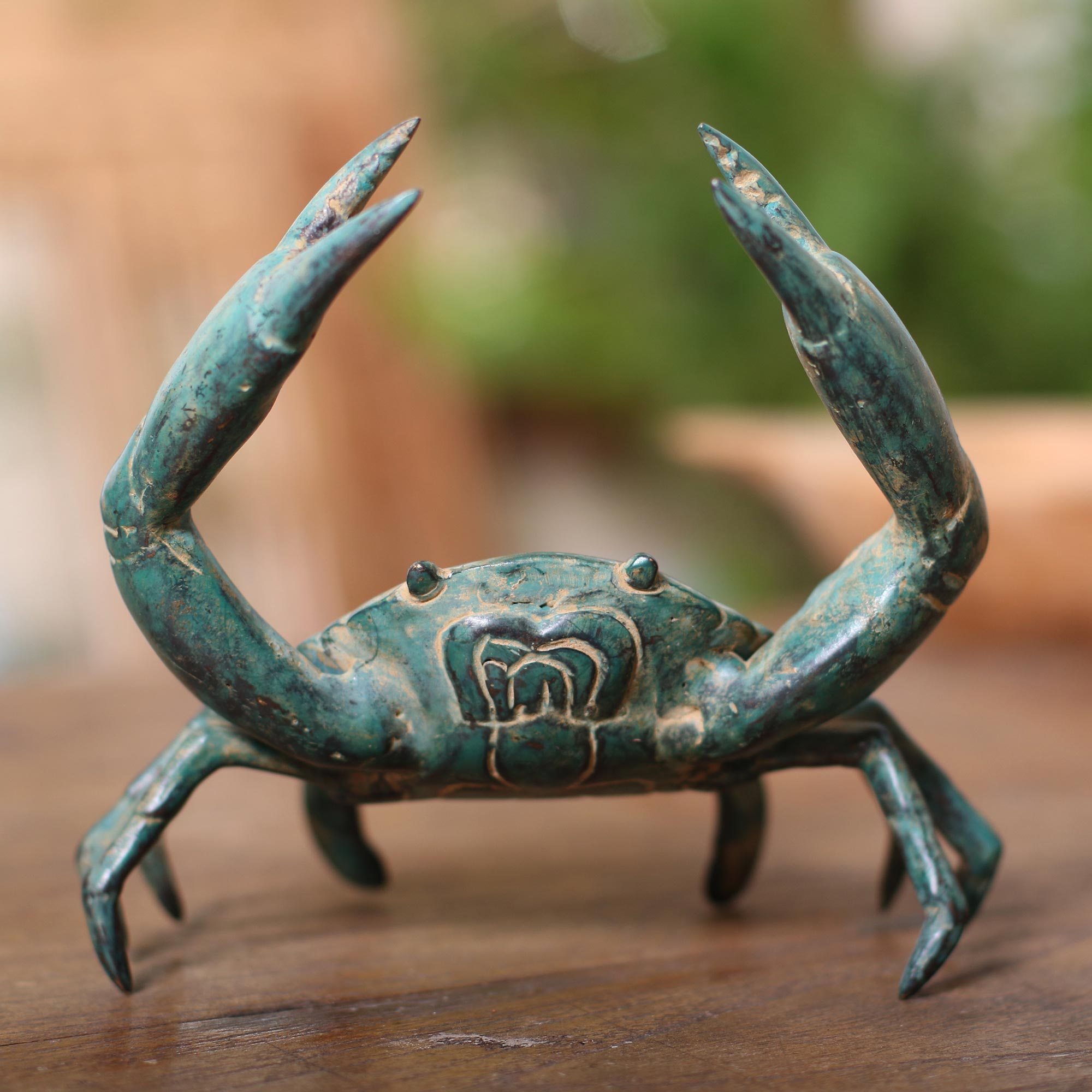 Premium Antiqued Bronze Crab Sculpture - Handcrafted in Bali