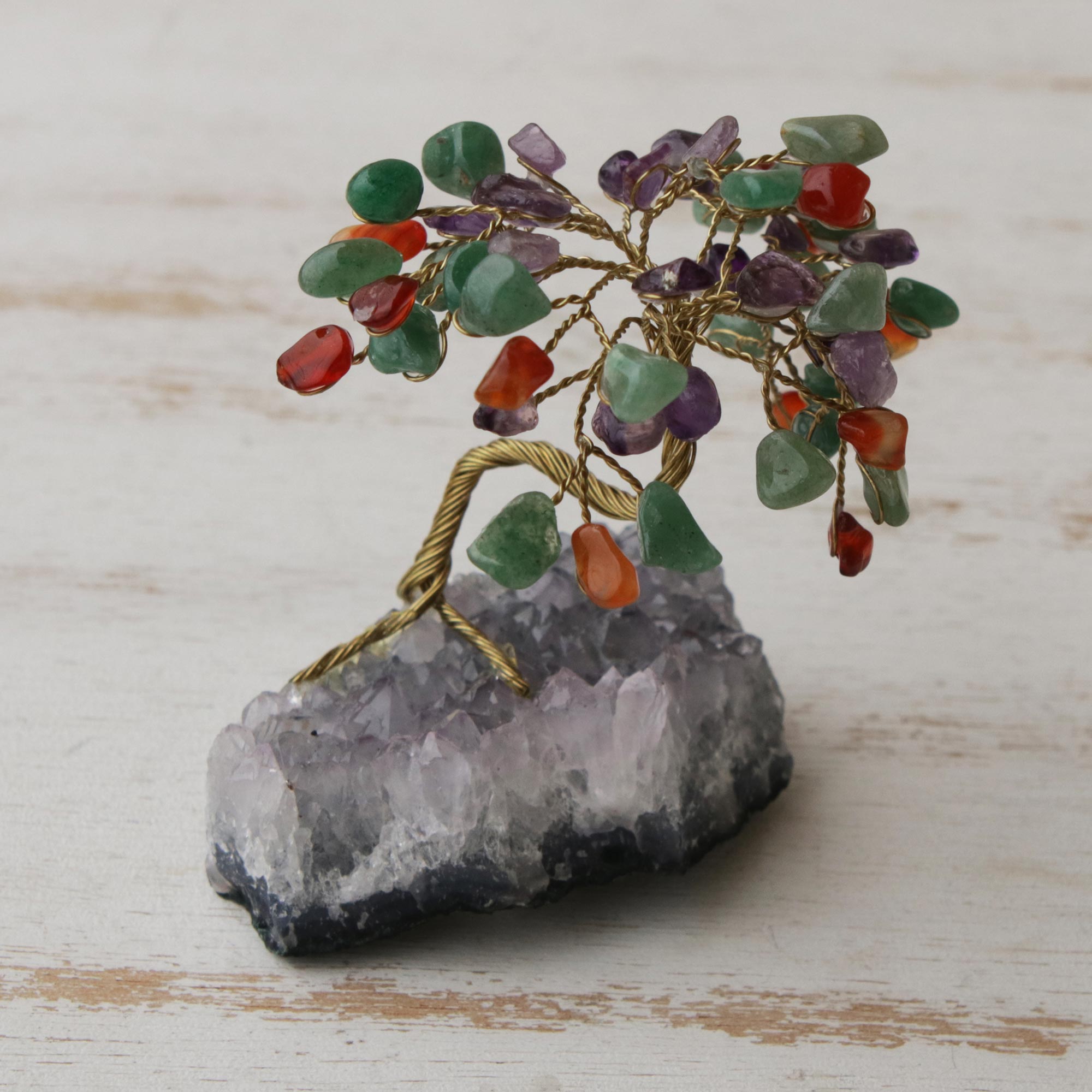 Premium Spring Gemstone Tree Sculpture - Amethyst & Quartz Handcrafted Art