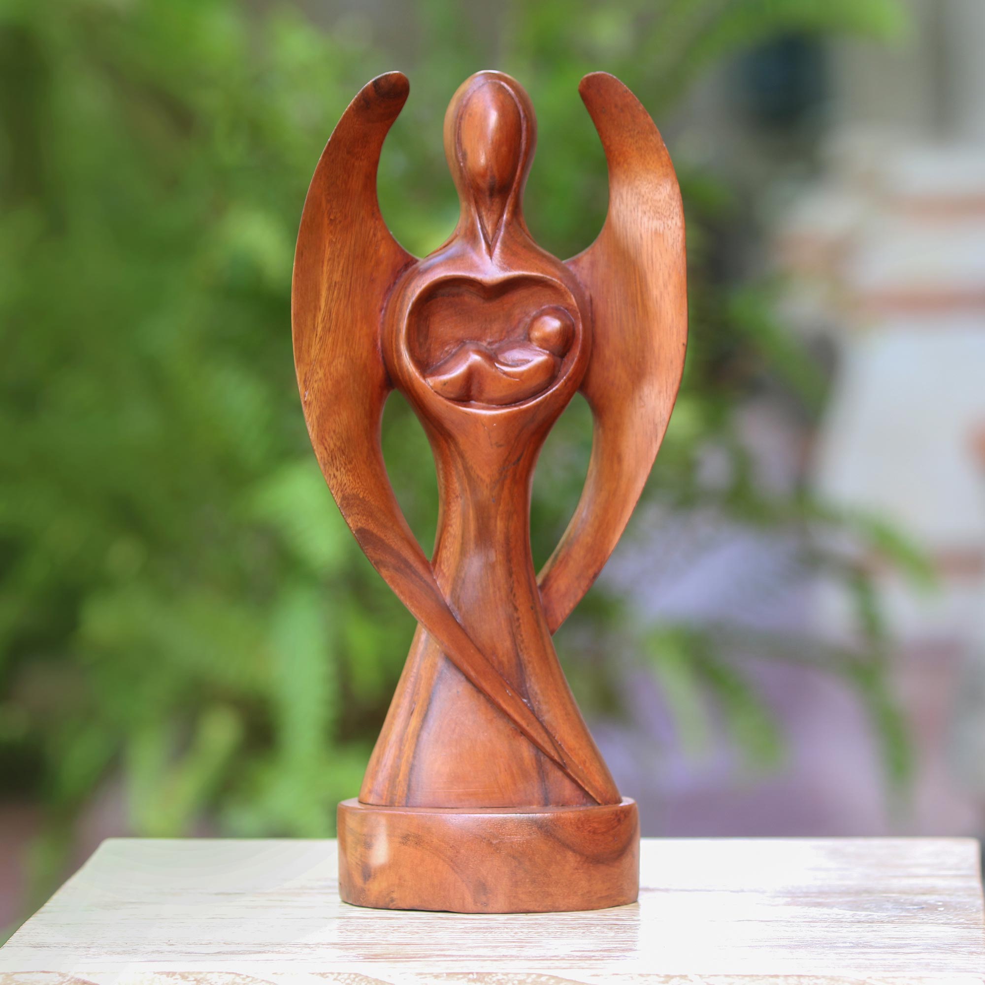 Premium Hand-Carved Suar Wood Baby Guardian Angel Sculpture - Ultimate Symbol of Protection