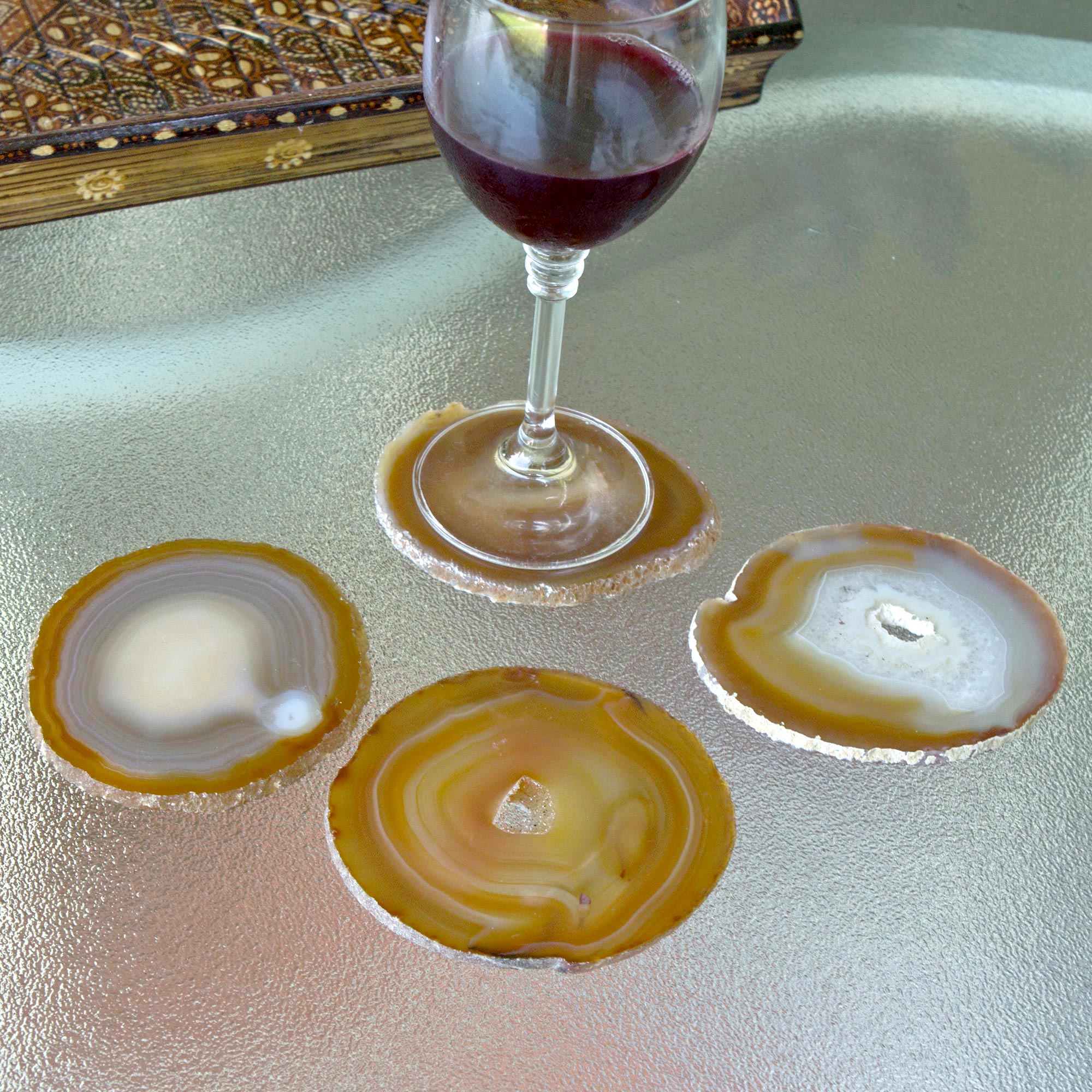 Premium Natural Caramel Agate Coasters Set of 4 – Handcrafted in Brazil