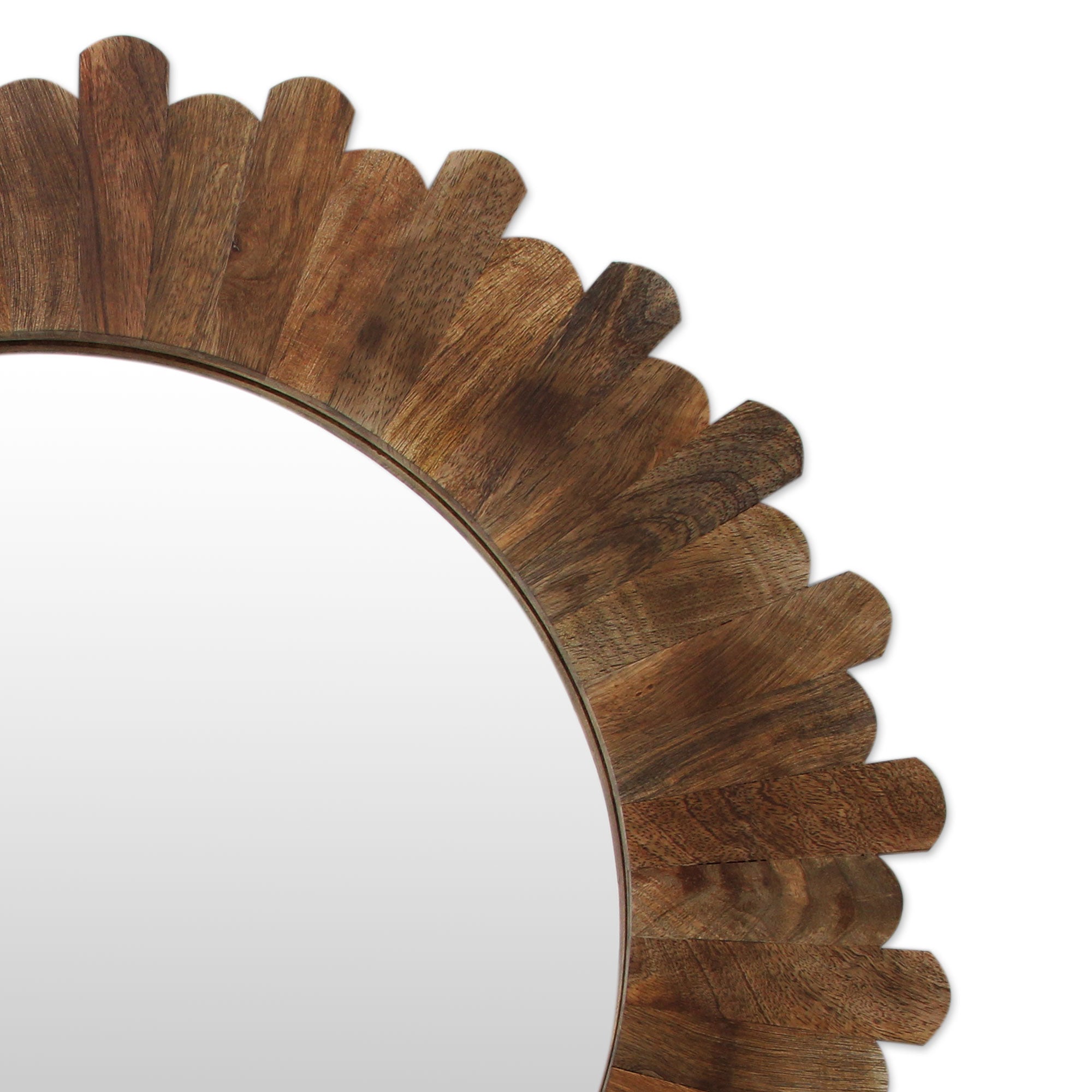 Premium Earthen Halo Fair Trade Round Wall Mirror - Handcrafted Mango Wood Artisan Decor