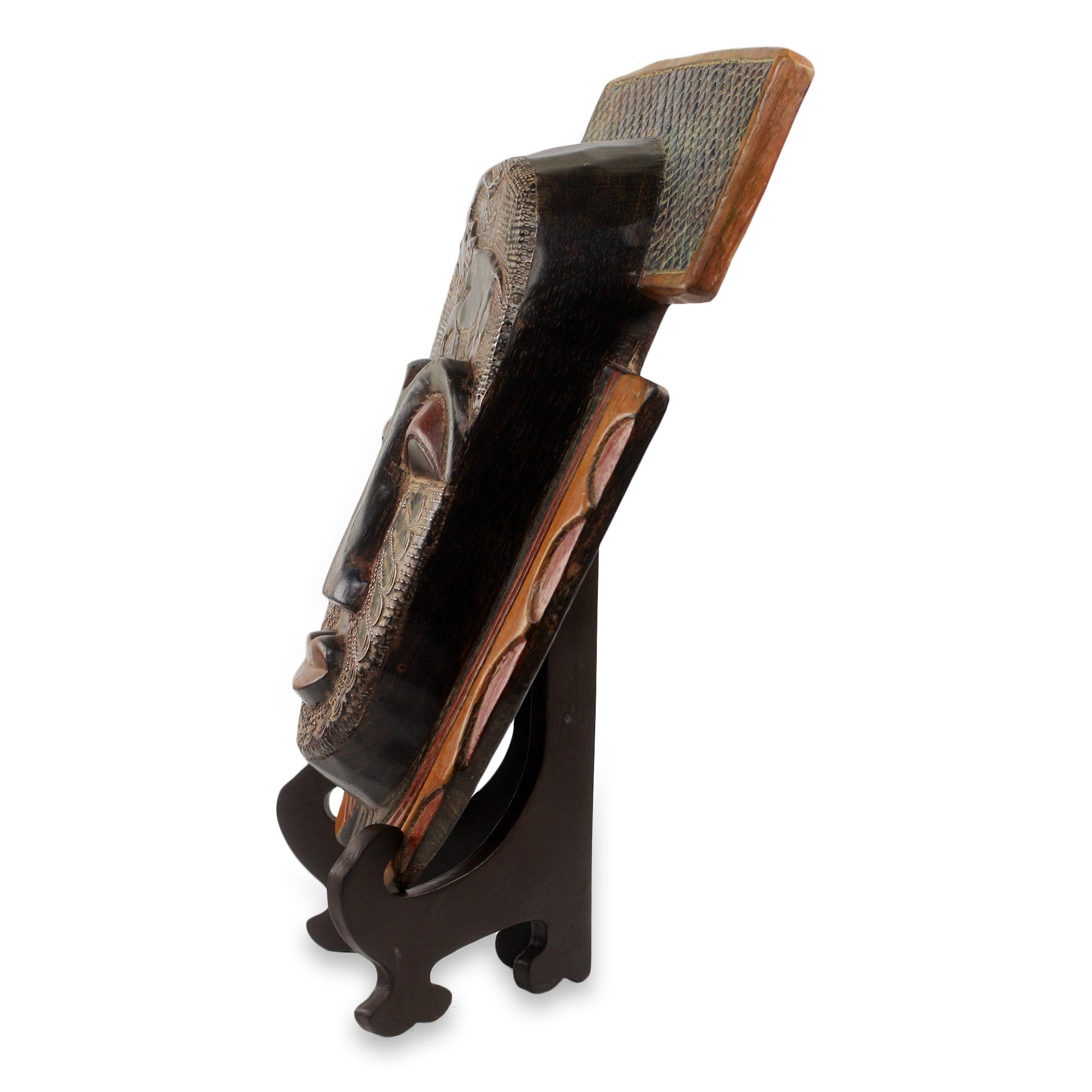 Premium Handcrafted Royal Elephant African Mask with Stand - Authentic Ghana Art
