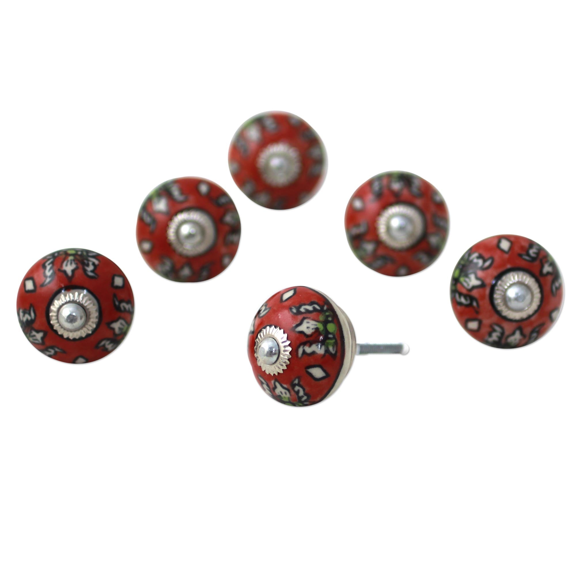 Premium Hand-Painted Red Floral Ceramic Cabinet Knobs (Set of 6) – Ultimate Home Upgrade