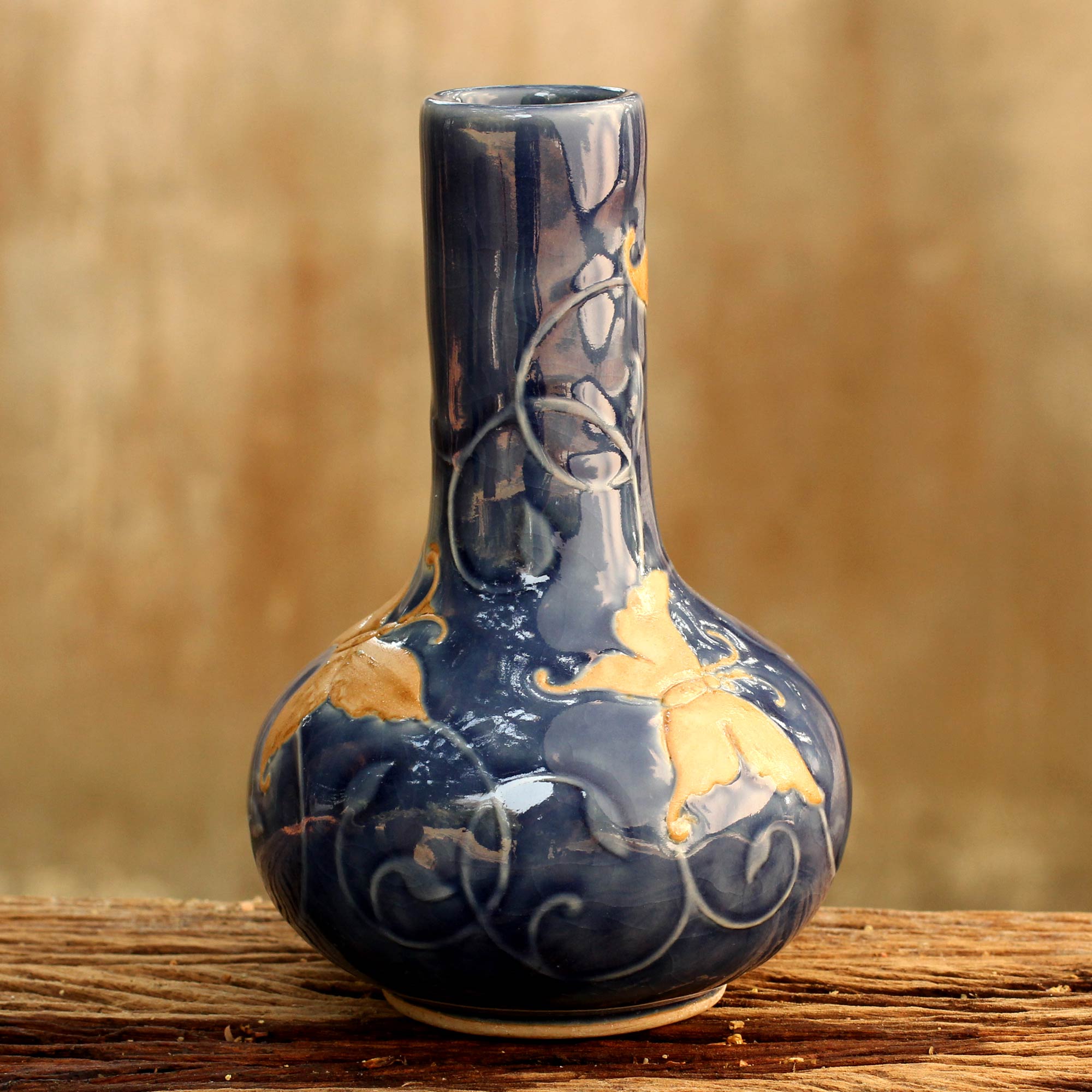 Premium Ocean Butterflies Handcrafted Celadon Vase – Artisan Ceramic Masterpiece