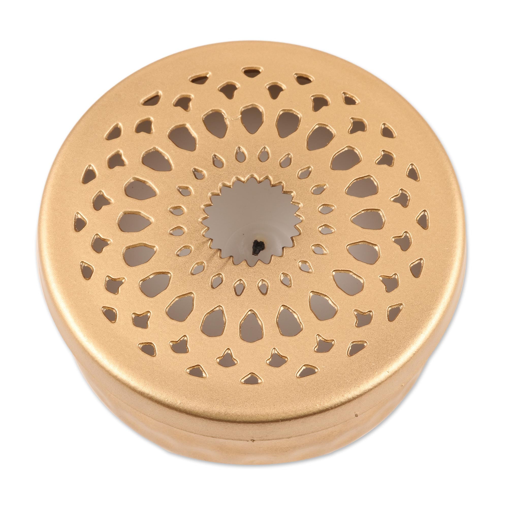 Premium Golden Steel Tealight Candleholder with Elegant Jali Cutouts