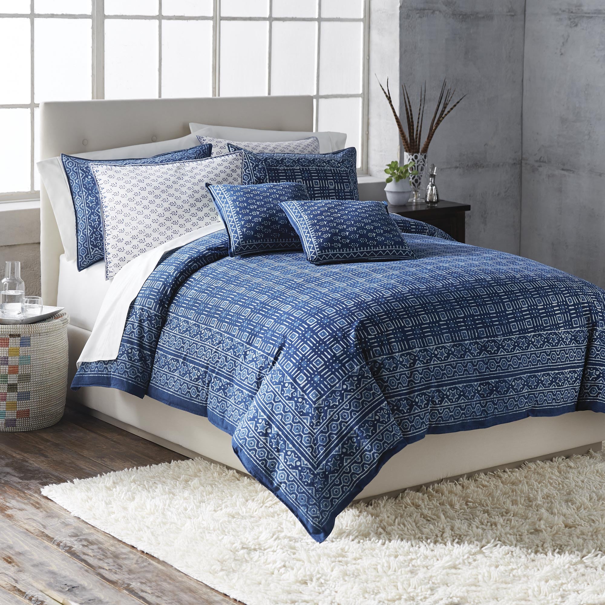 Premium Rajasthani Indigo Handcrafted Cotton Duvet Set with Screen Print Design