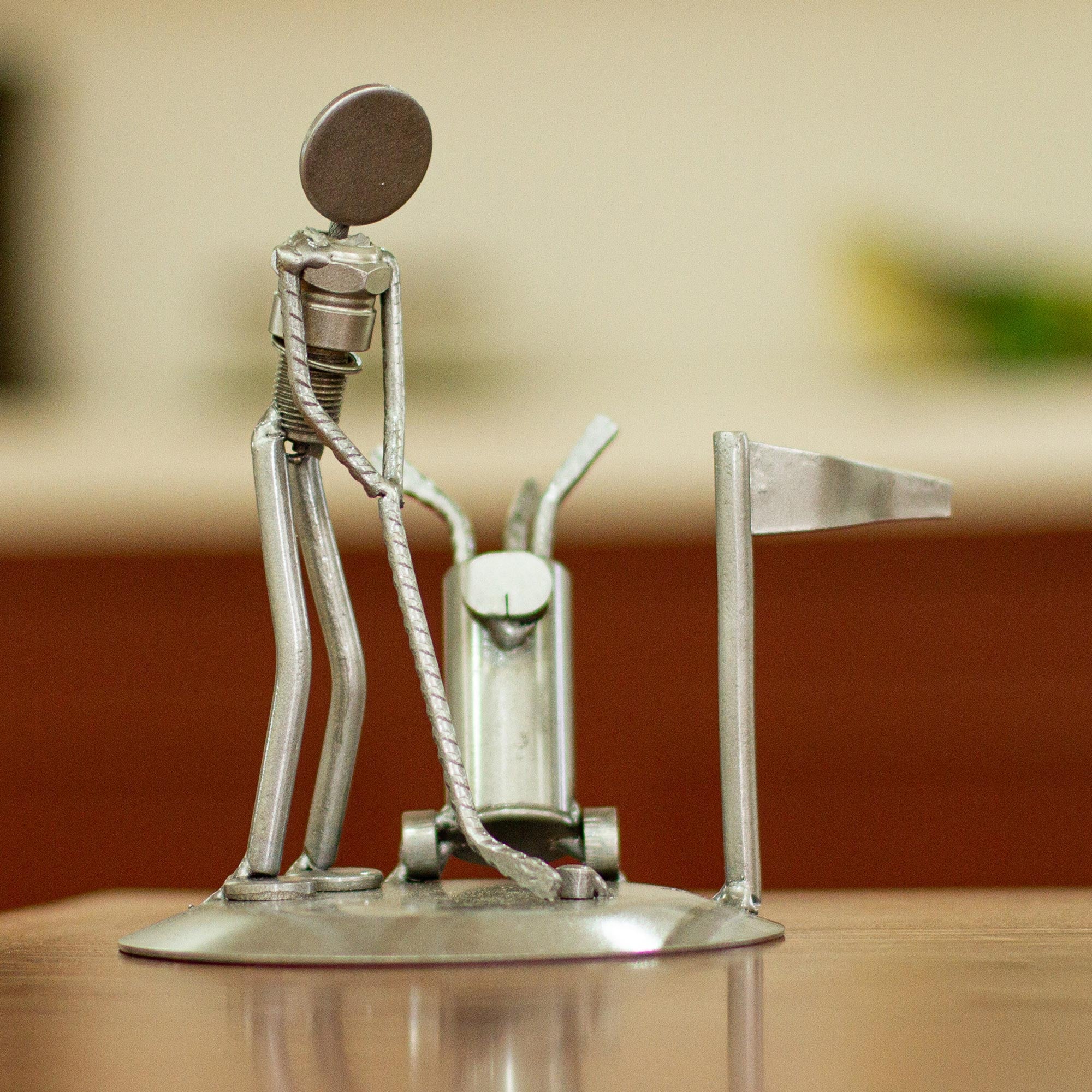 Premium Recycled Metal Golfer Sculpture - Eco-Friendly Art Piece