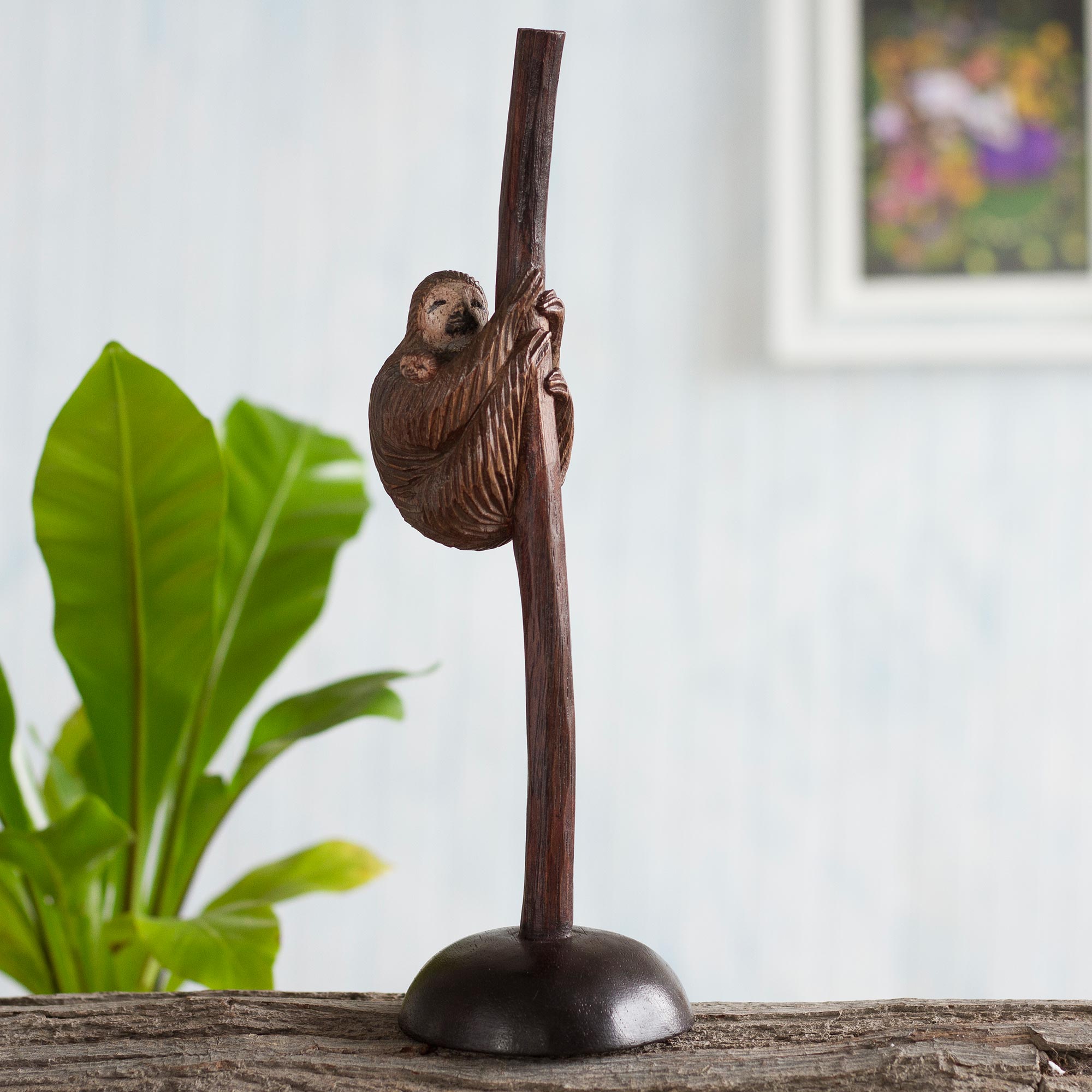 Premium Hand-Carved Mother Sloth Cedar Wood Sculpture from Peru