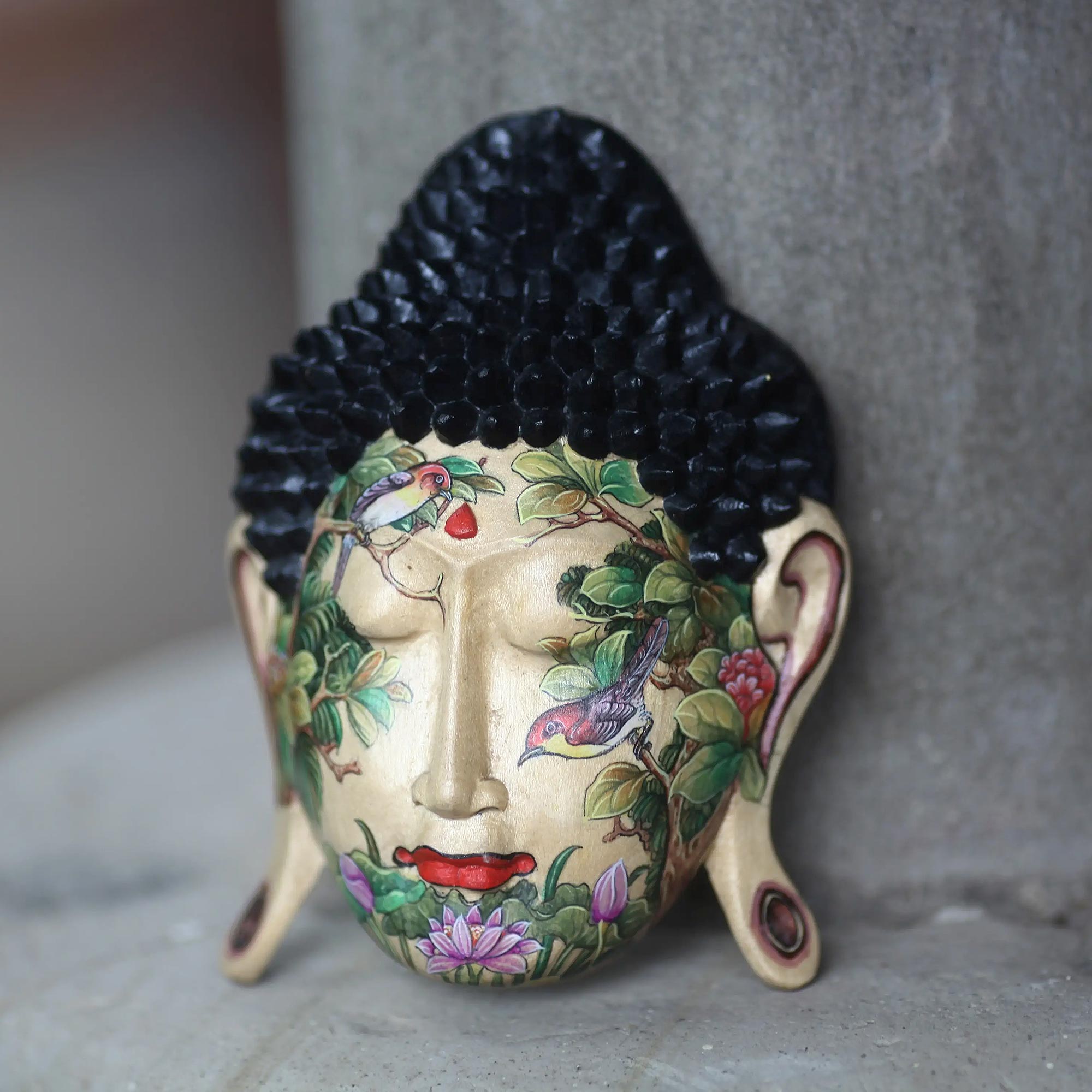 Premium Buddha Wood Mask - Handcrafted Natural Harmony