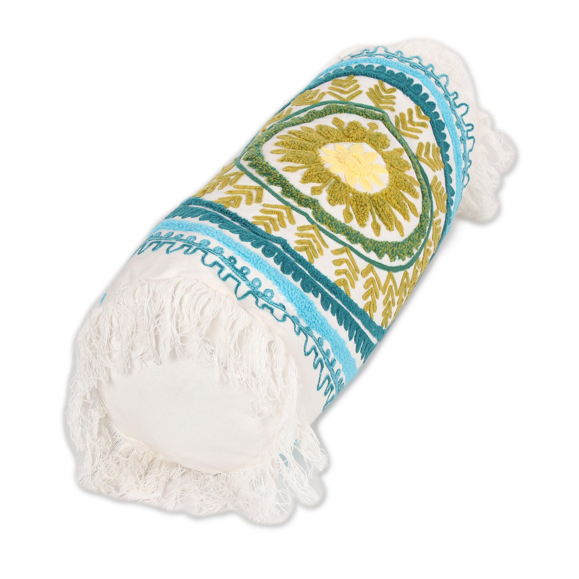 Premium Mandala Glory Bolster Cover - Handcrafted Cotton Embroidered Design from India