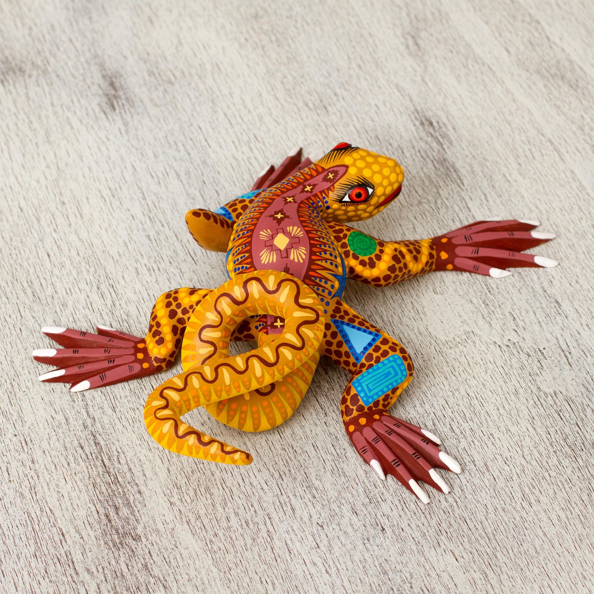 Premium Handcrafted Rainbow Iguana Sculpture - Mexican Folk Art
