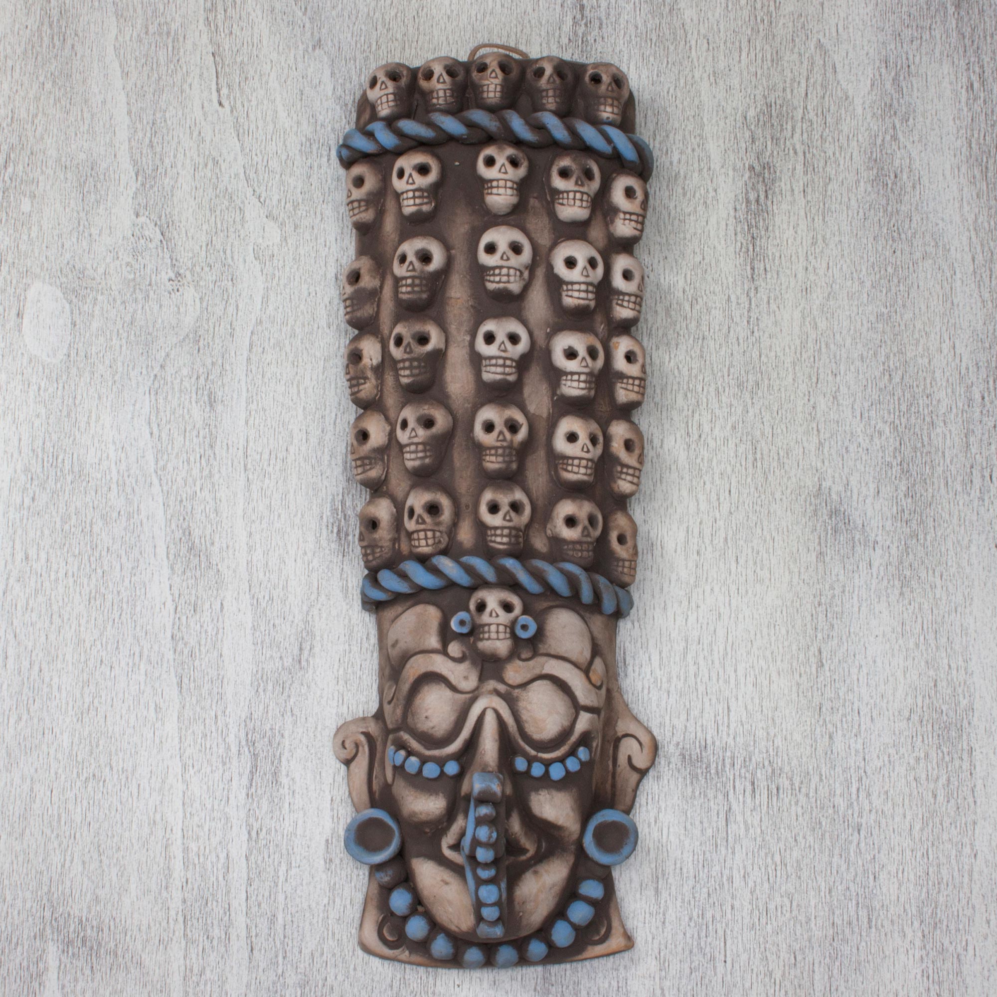 Premium Maya Tzompantli Skull Mask - Handcrafted Mexican Artisan Wall Decor