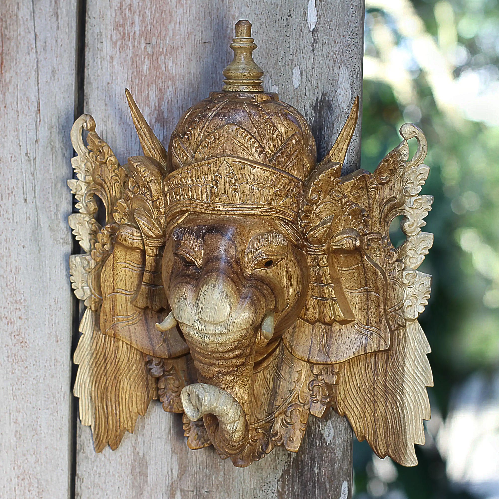 Premium Balinese Ganesha Mask - Handcrafted Acacia Wood Wall Art