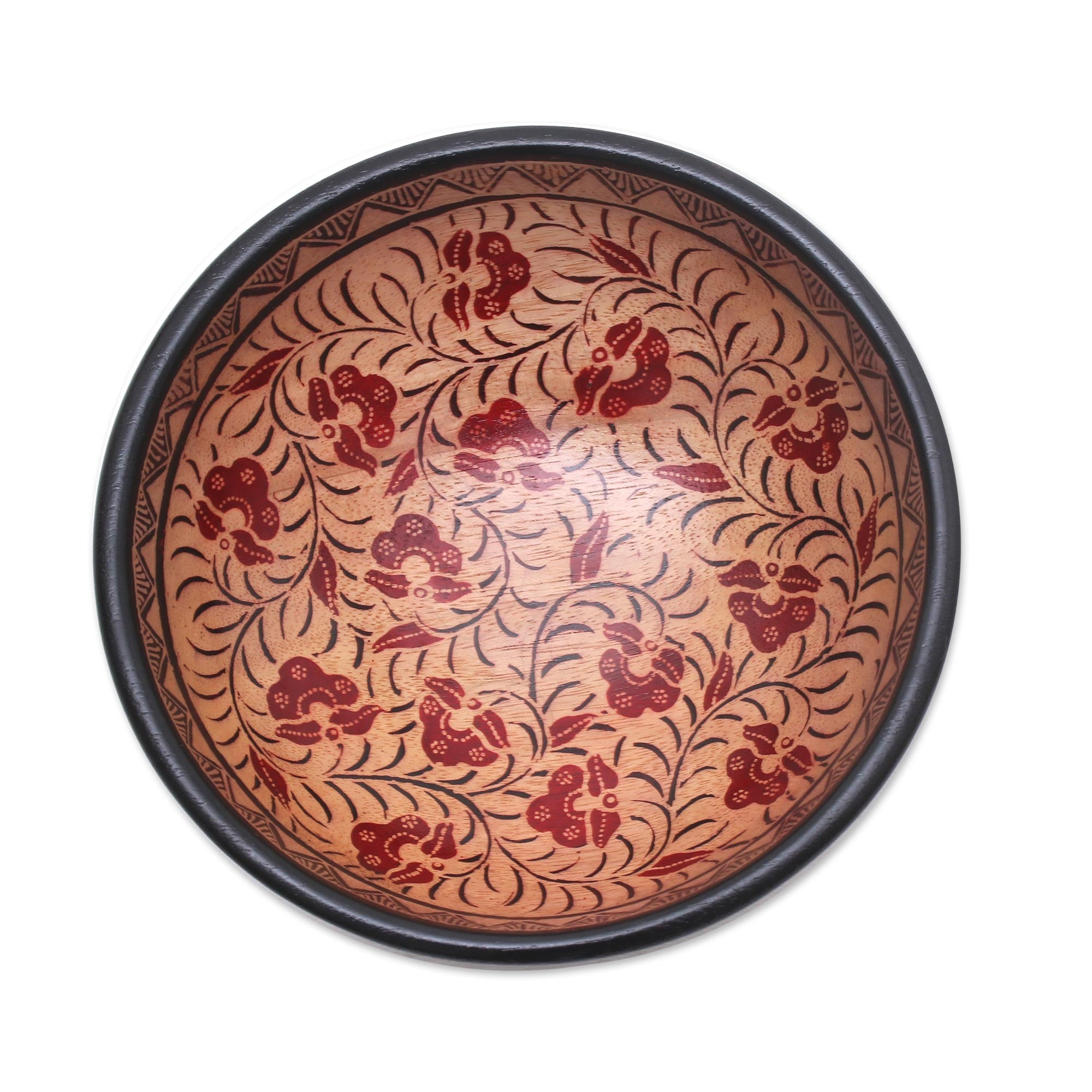 Premium Lok Chan Floral Batik Wood Bowl - Handcrafted Decorative Art from Bali