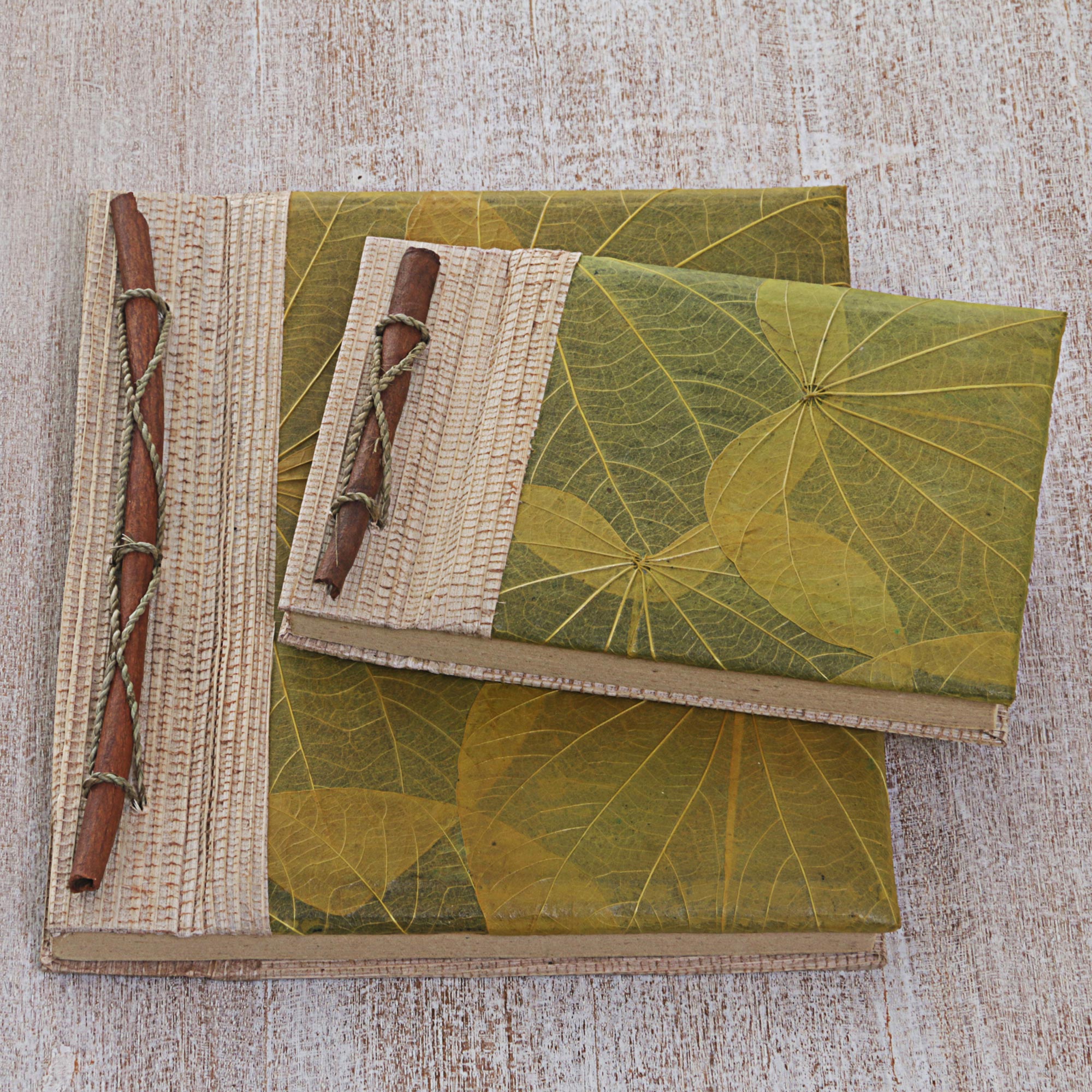 Premium Handcrafted Rice Paper Notebooks - Autumn Spirit in Olive