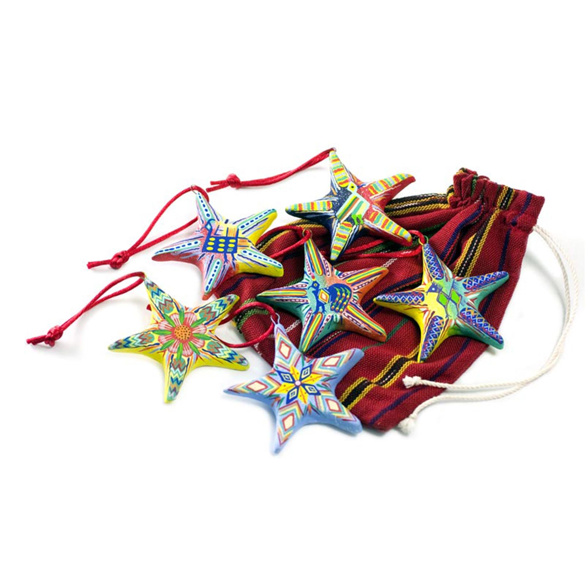 Premium Holiday Stars Ceramic Ornaments - Set of 6