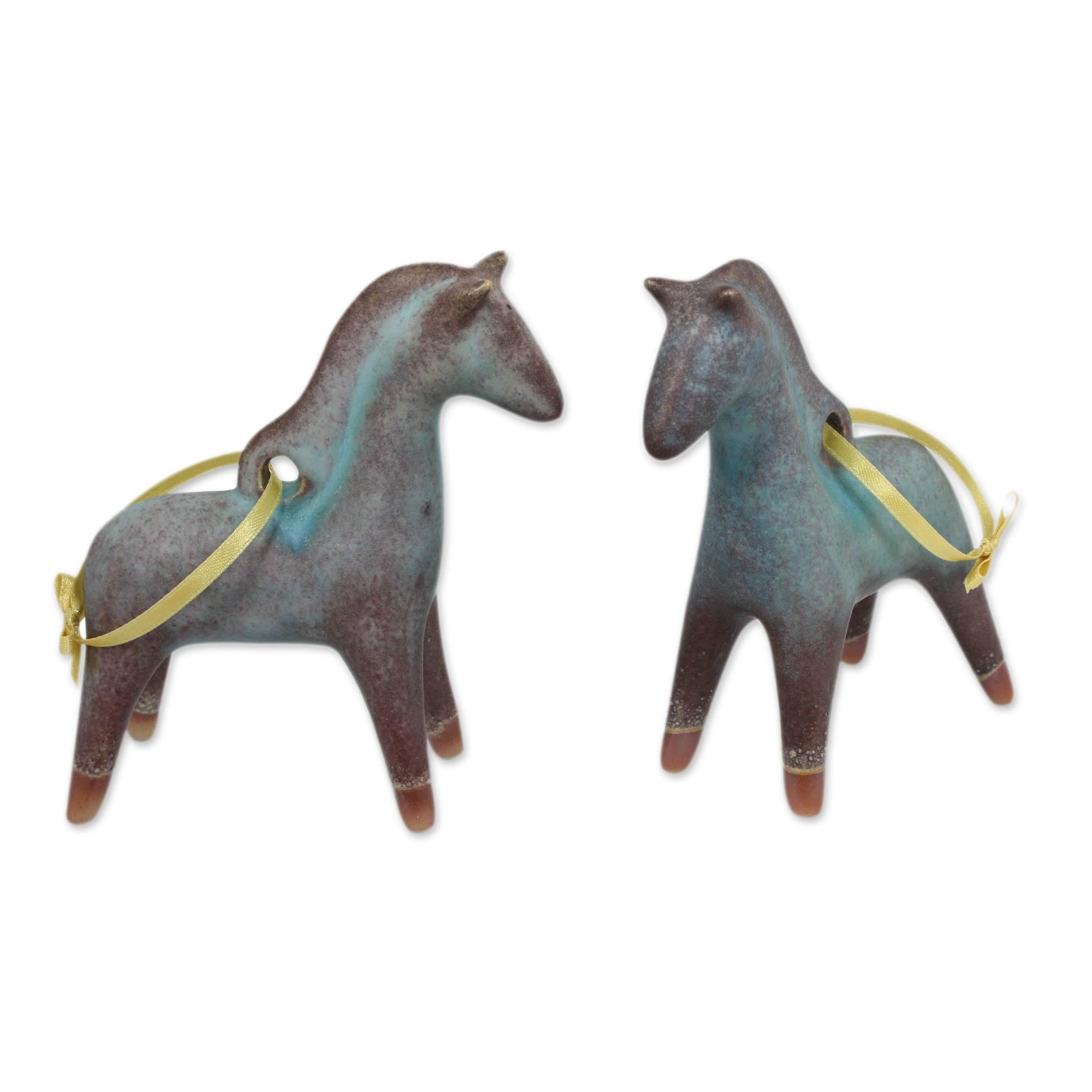 Premium Handcrafted Celadon Ceramic Christmas Horse Ornaments - Set of 2